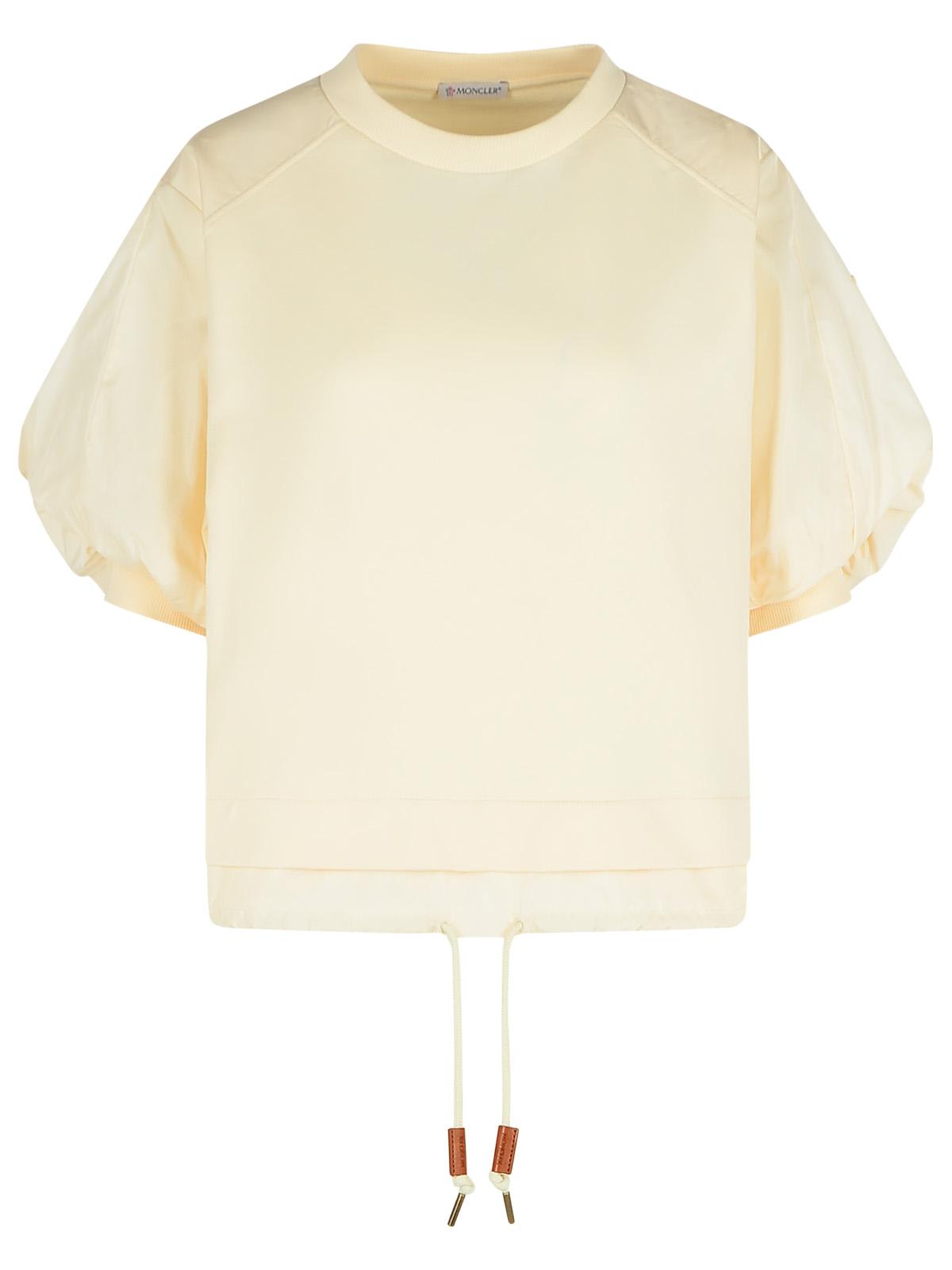 Moncler 'drawstring Hem Puff Sleeves Ribbed Cuffs T-shirt' In Beige