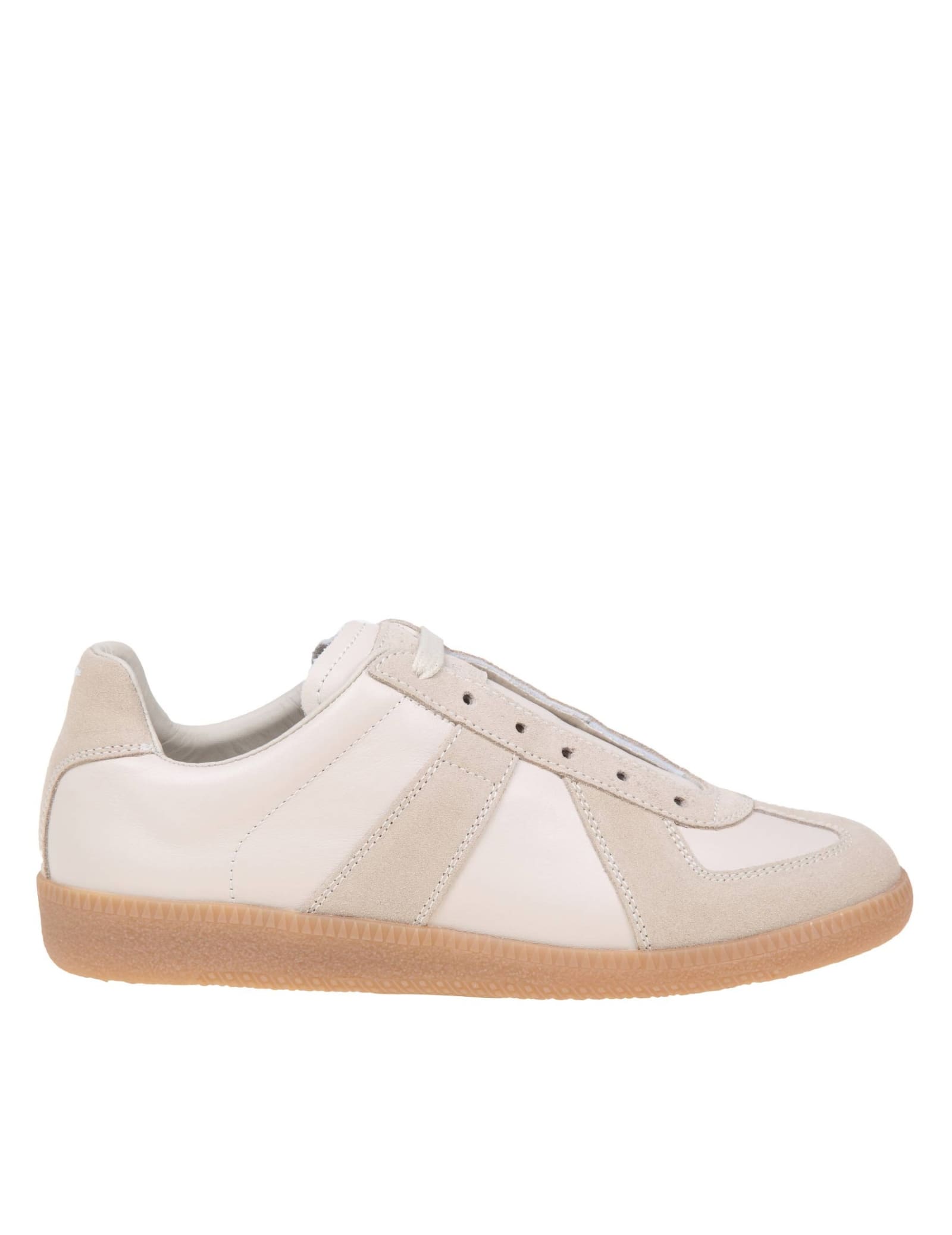 MAISON MARGIELA REPLICA SNEAKERS IN BEIGE LEATHER AND SUEDE