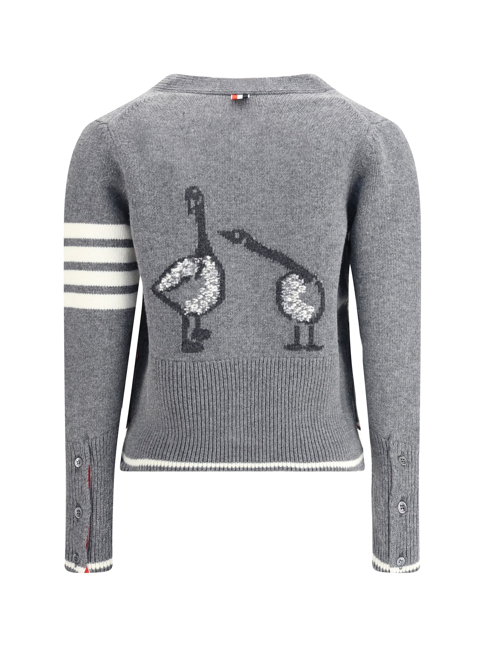 Thom Browne Virgin Wool Cardigan With Embrodery Geese In Gray