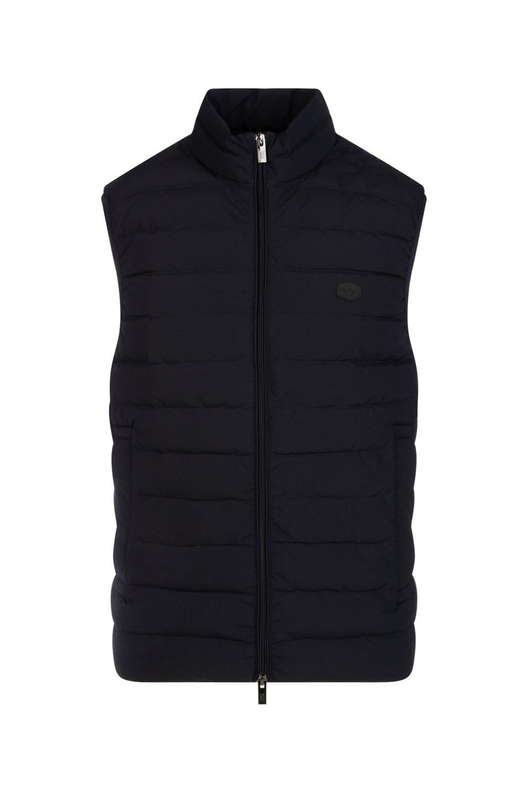 Shop Emporio Armani Logo Patch Padded Gilet In Blu