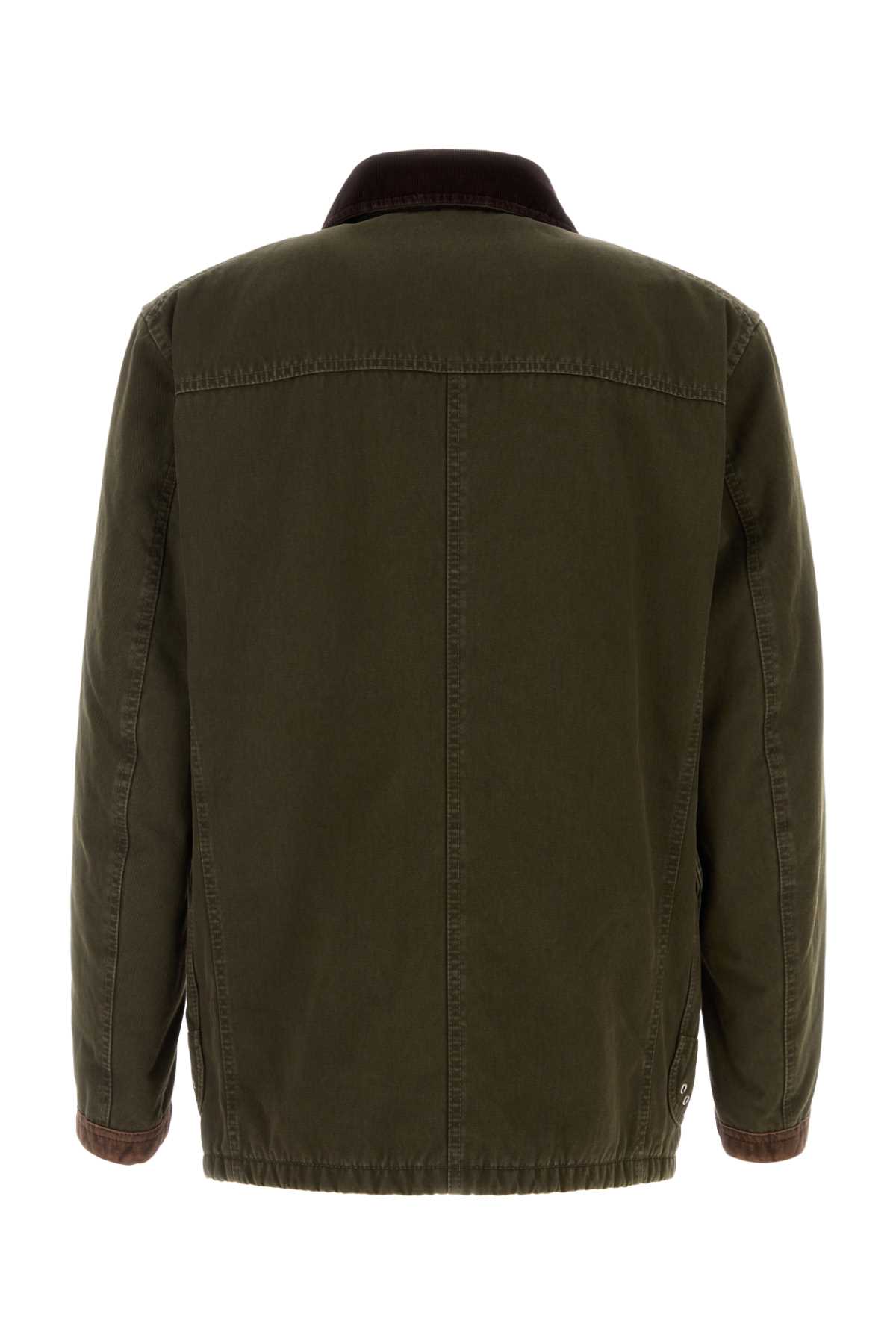 Fay Structured Green Cotton Jacket With Contrasting Collar In Green