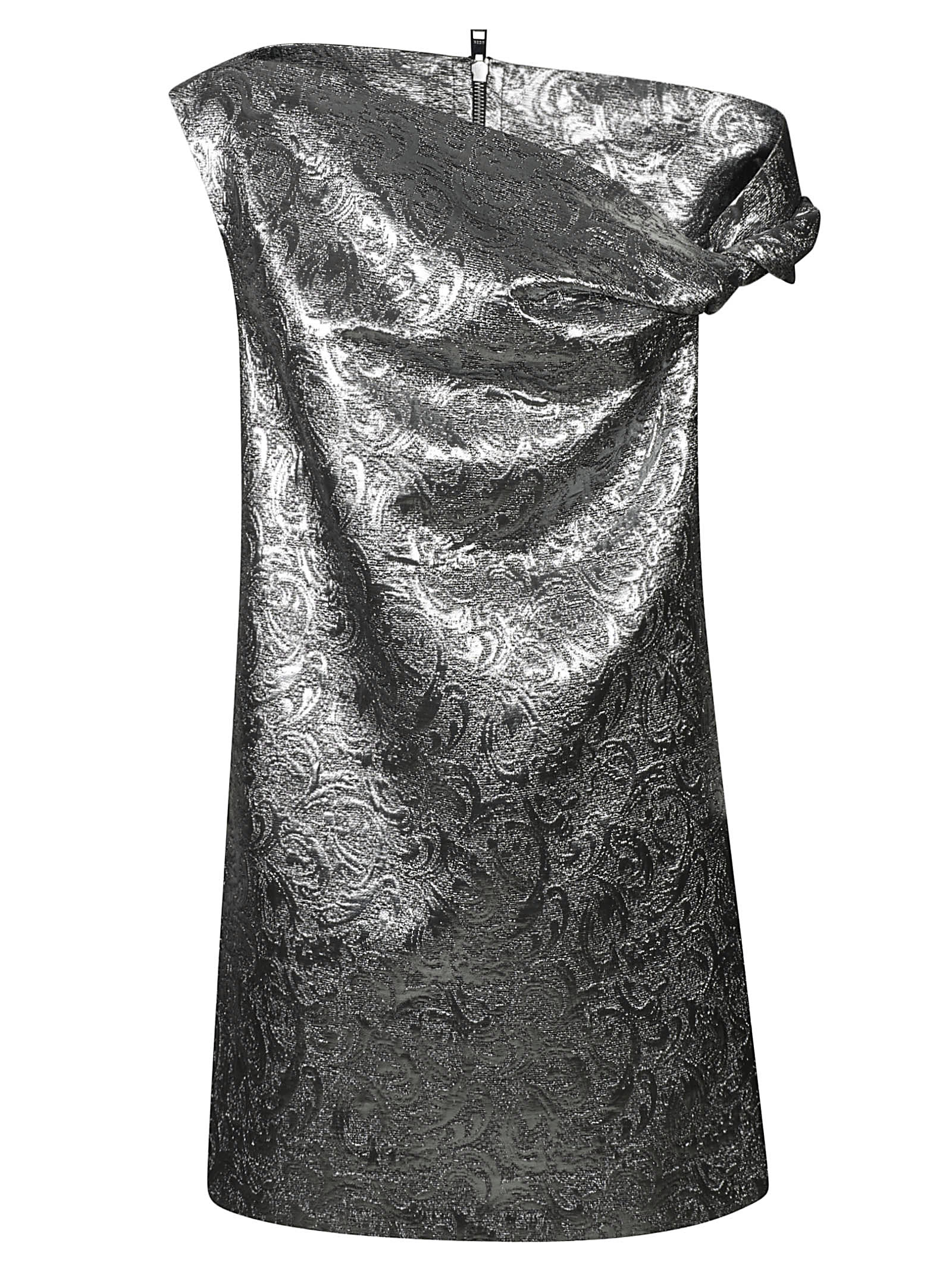 Shop Msgm Back Zip Metallic Dress In Silver