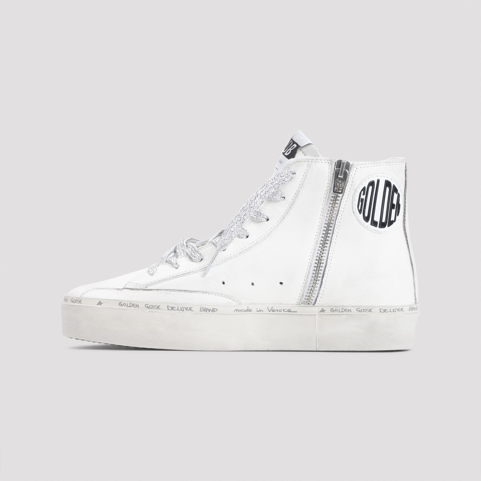 Shop Golden Goose Hi Francy Sneakers In White Silver Blue