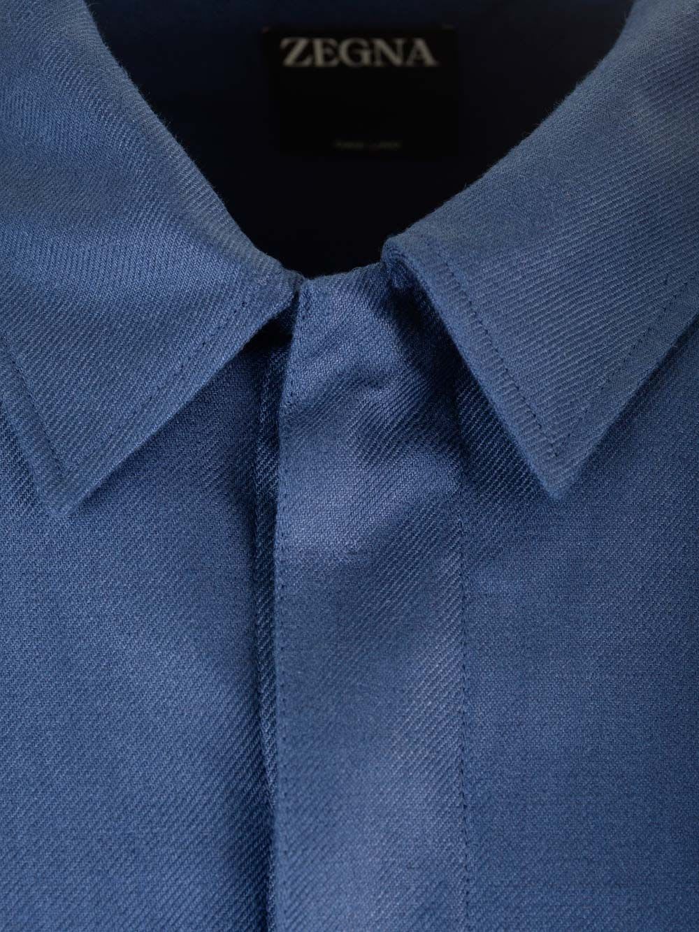 Shop Zegna Oasi Blue Linen Overshirt