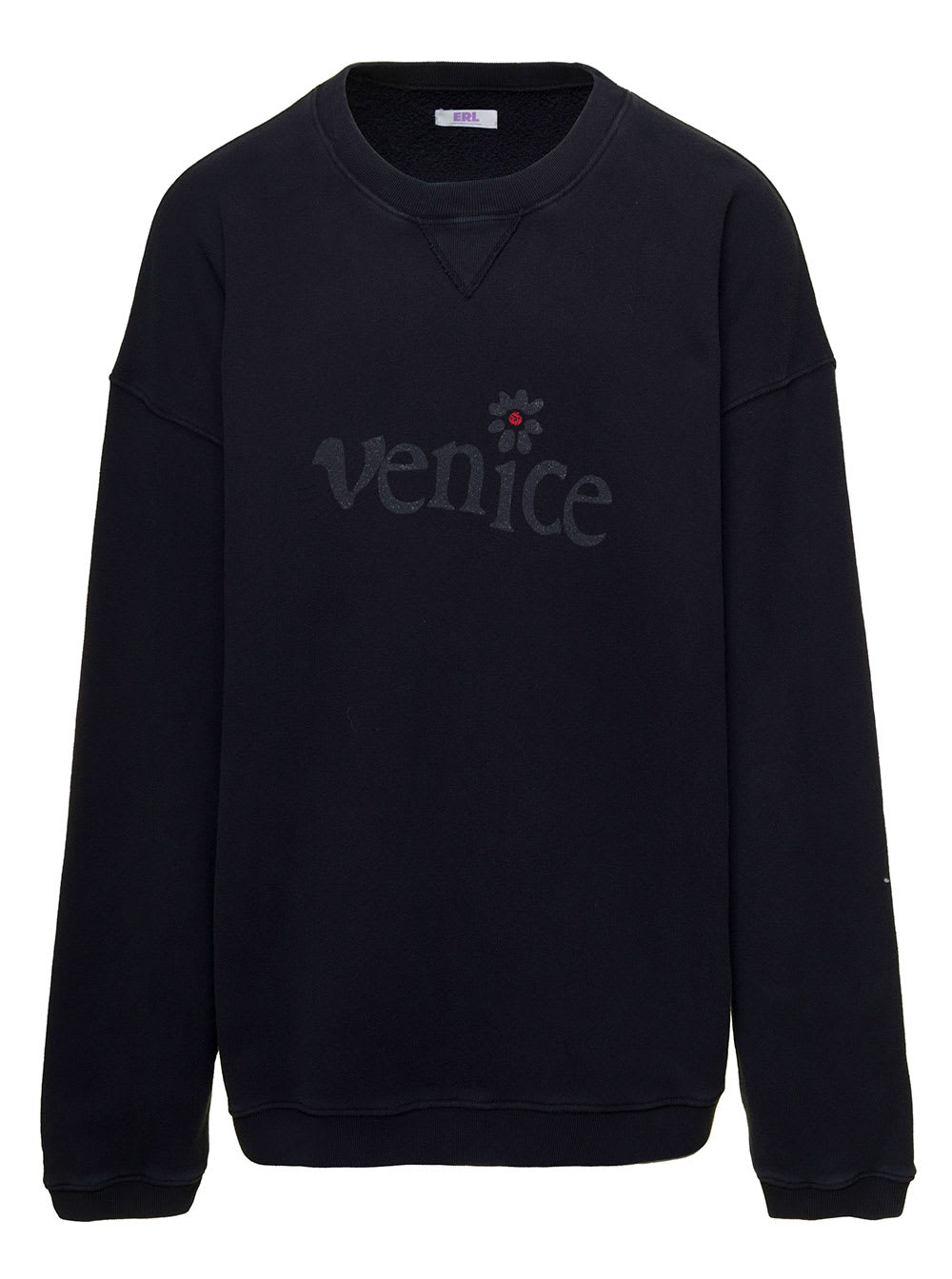 Shop Erl Blsck Crewneck Sweatshirt With Venice Print In Cotton In Black