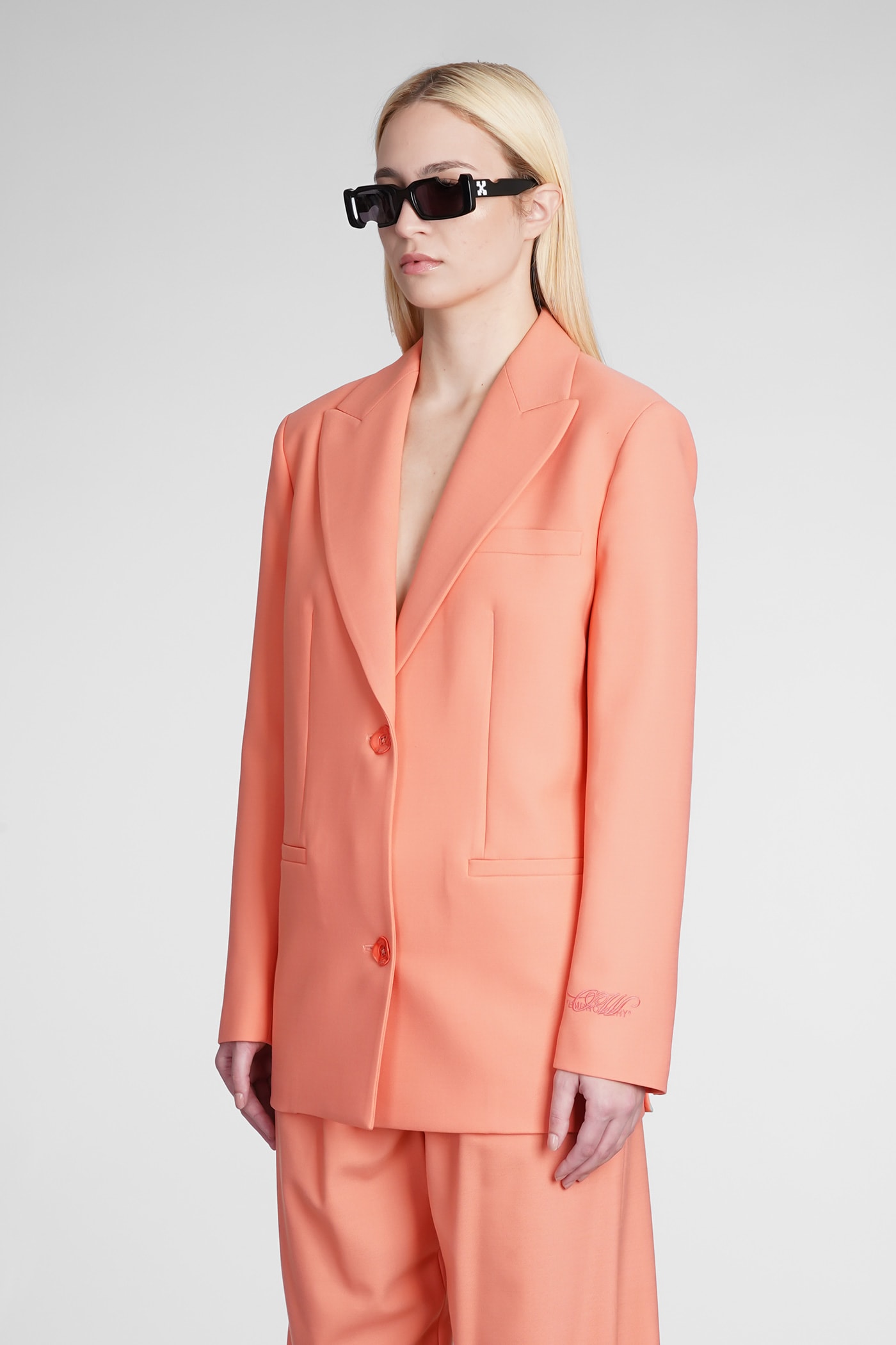 Off-white Blazer In Orange Wool In Coral