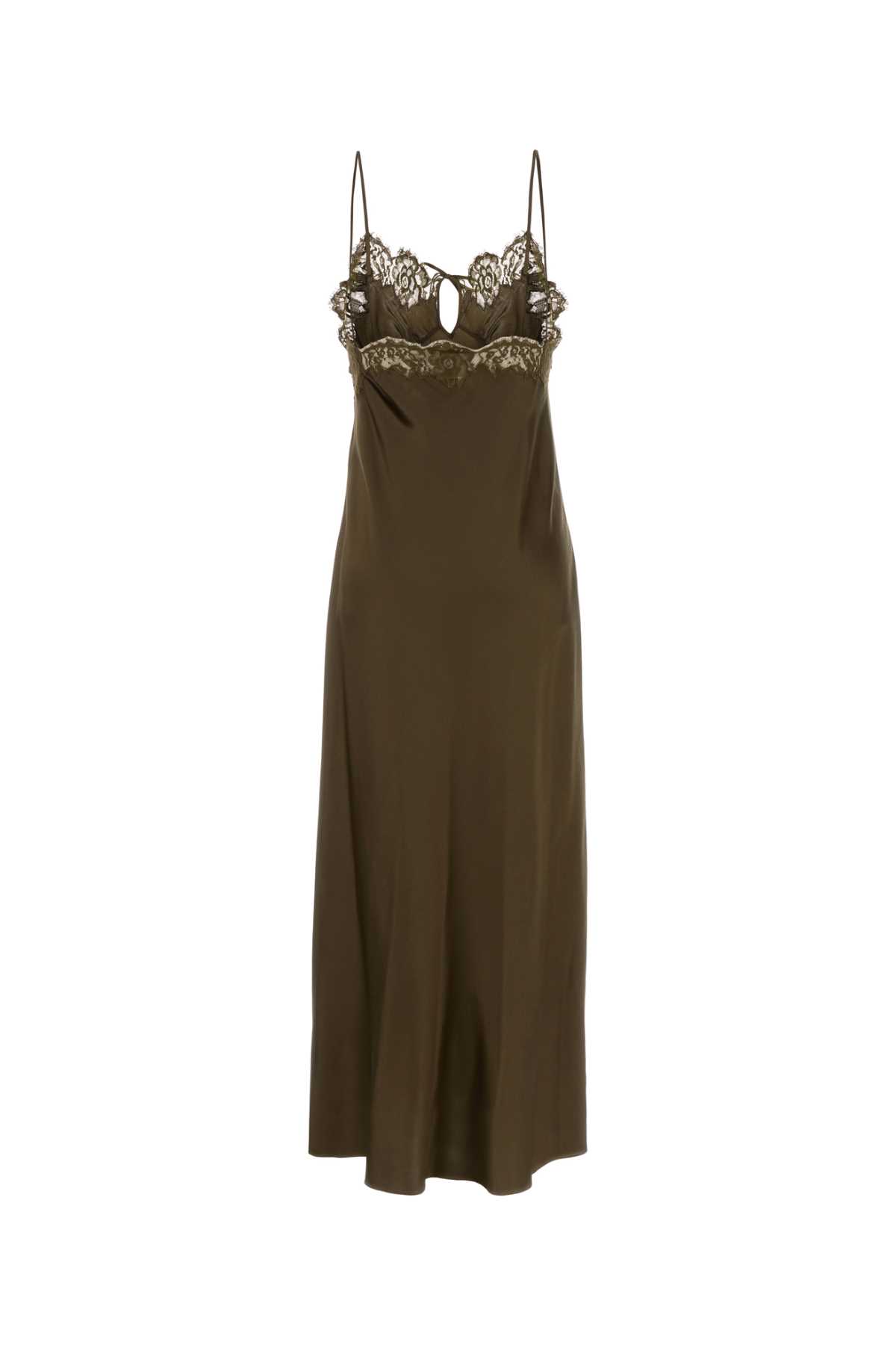 Saint Laurent Army Green Satin Dress In Brown