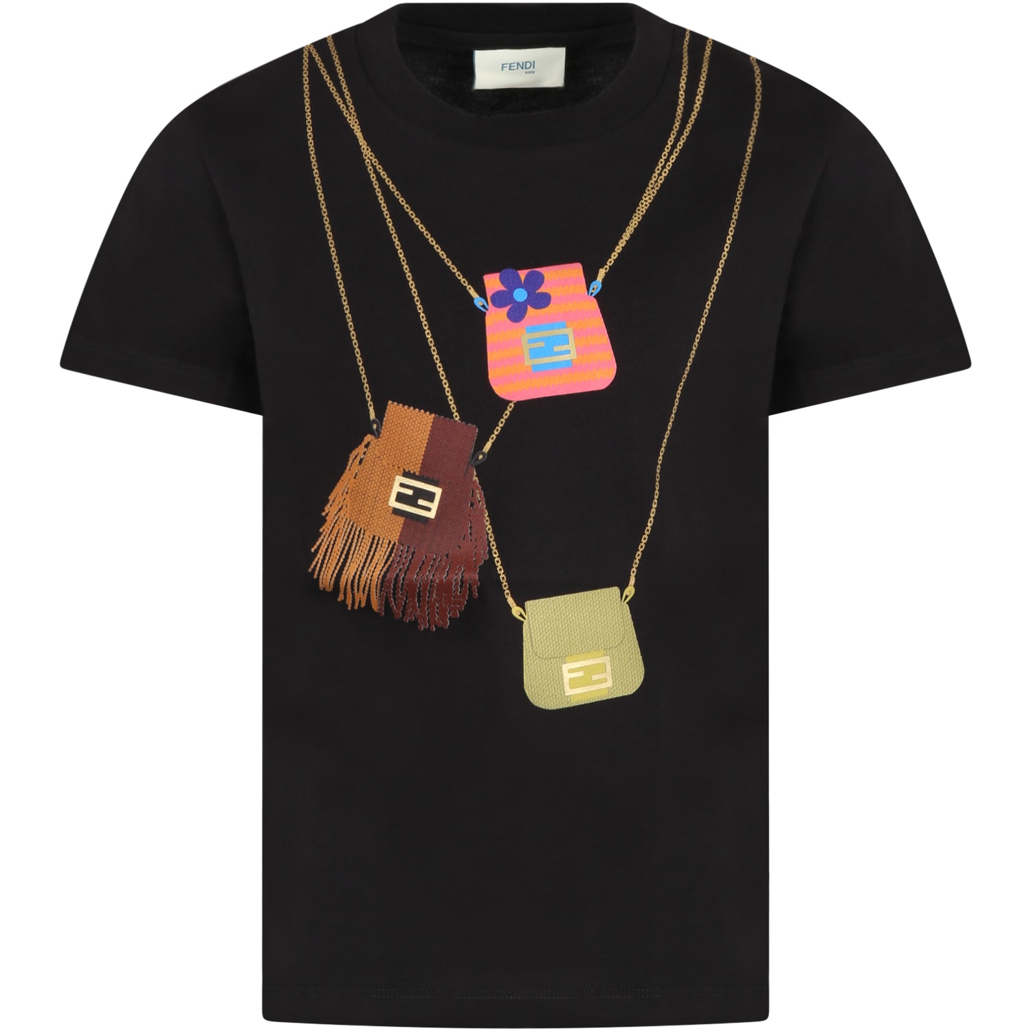 Fendi Black T-shirt For Girl With Bags