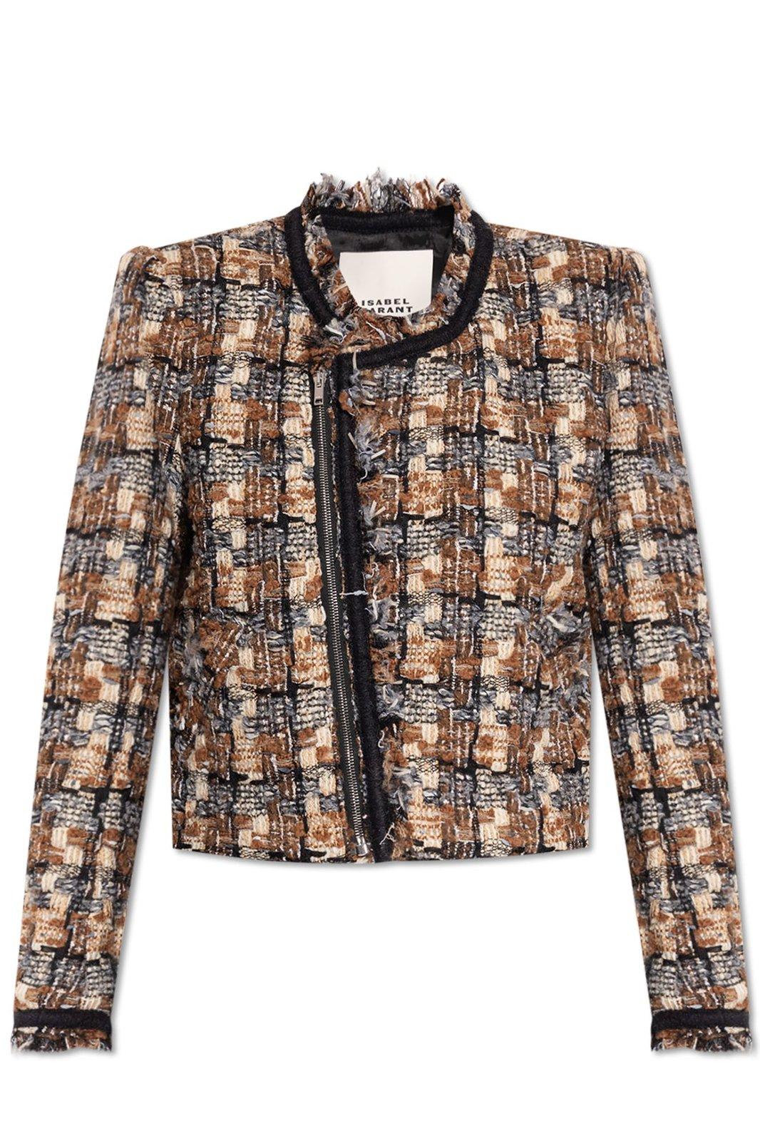 Shop Isabel Marant Kerry Frayed-detail Tweed Jacket In Brown