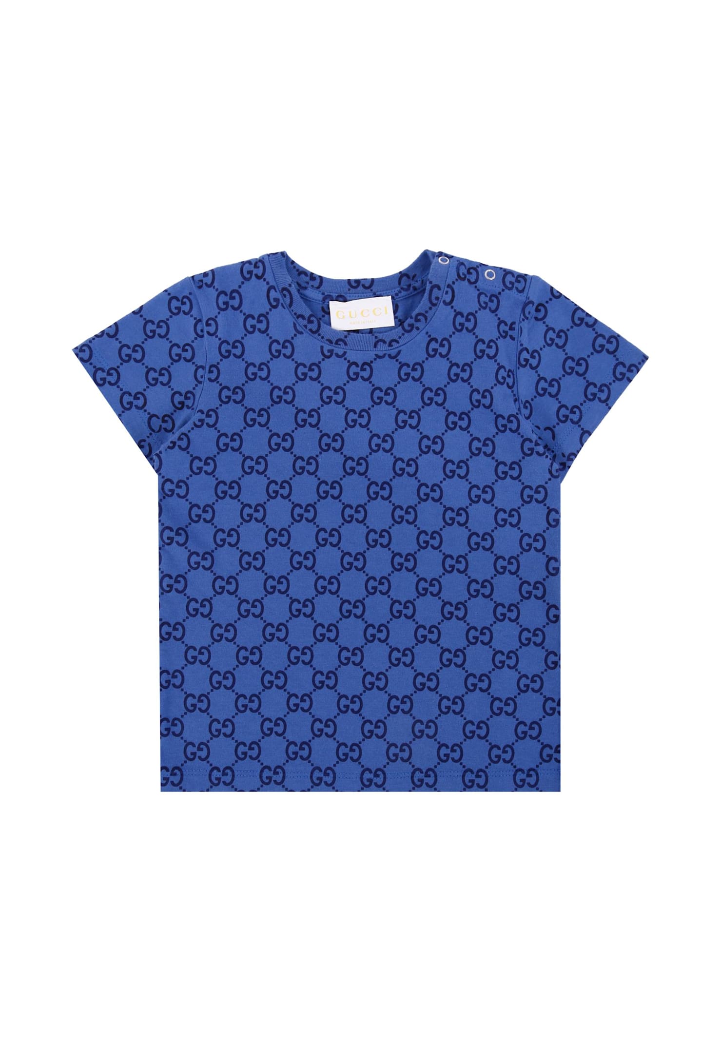 Gucci Blue T-shirt For Baby Boy With Gg Motif In Blue