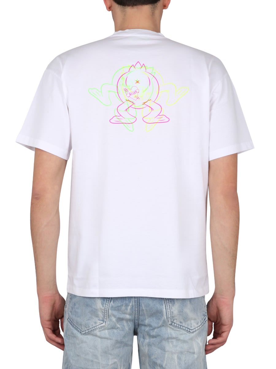 Aries Crew-neck Cotton T-shirt With Logo Maxi In White