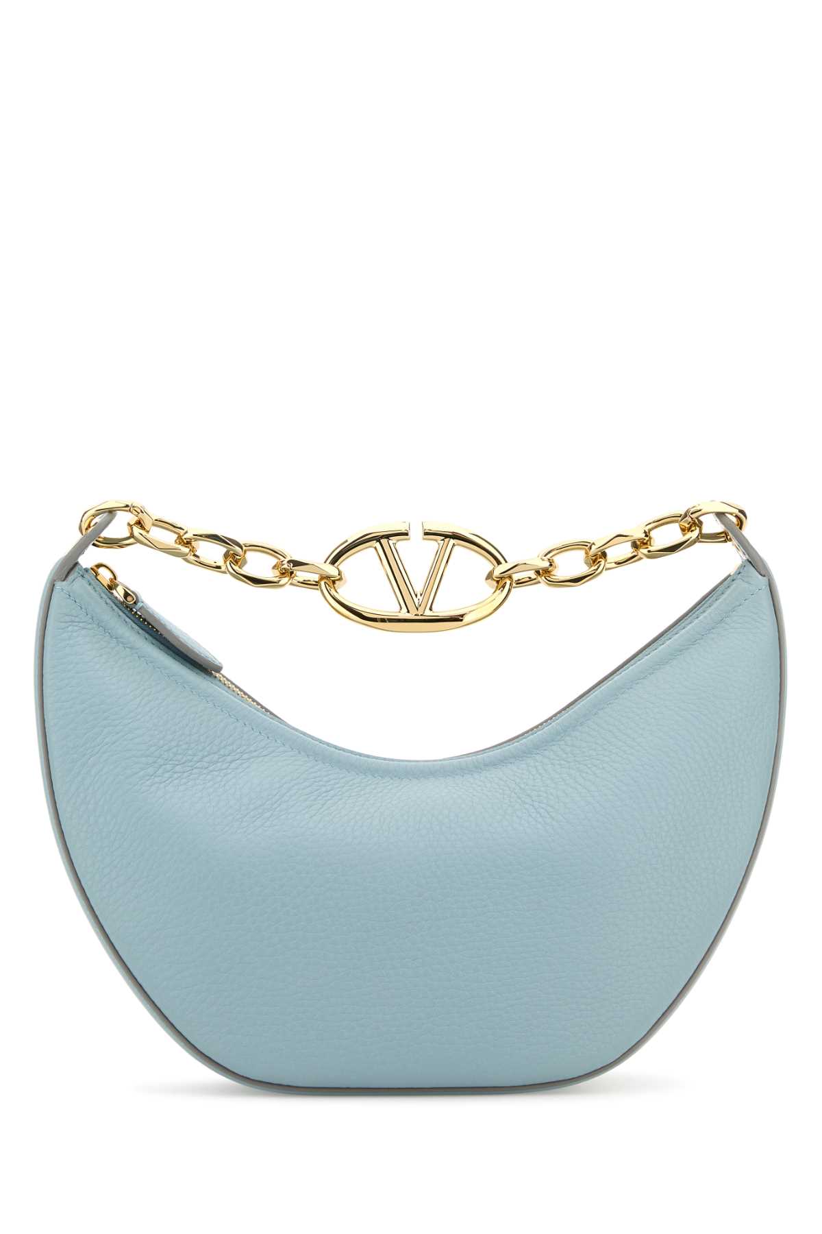 Shop Valentino Light Blue Leather Small Hobo Vlogo Moon Handbag In Bluporcellana