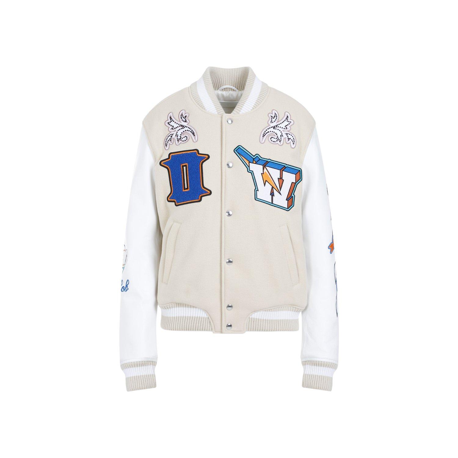 OFF-WHITE TUNDERBOLT BUTTONED LONG-SLEEVED BOMBER JACKET