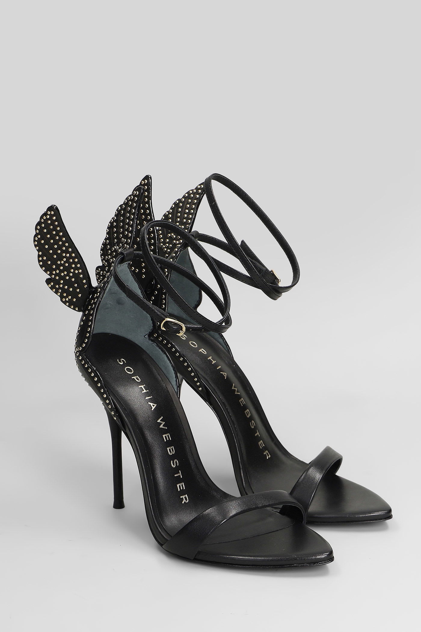 Sophia Webster 100mm Studded-wing Sandals In Black