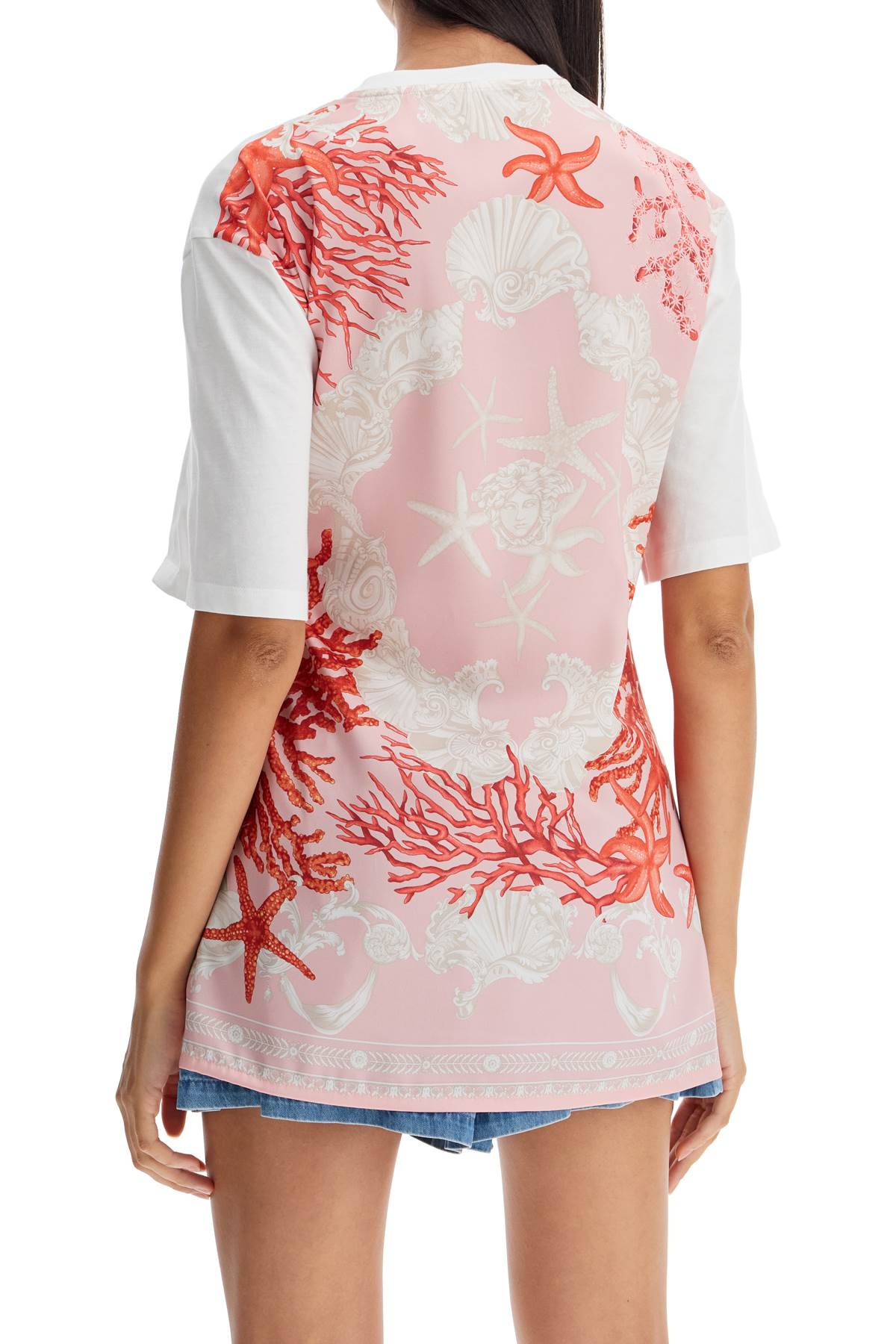 Versace Back Printed Cotton Crew-neck T-shirt With Pin In White