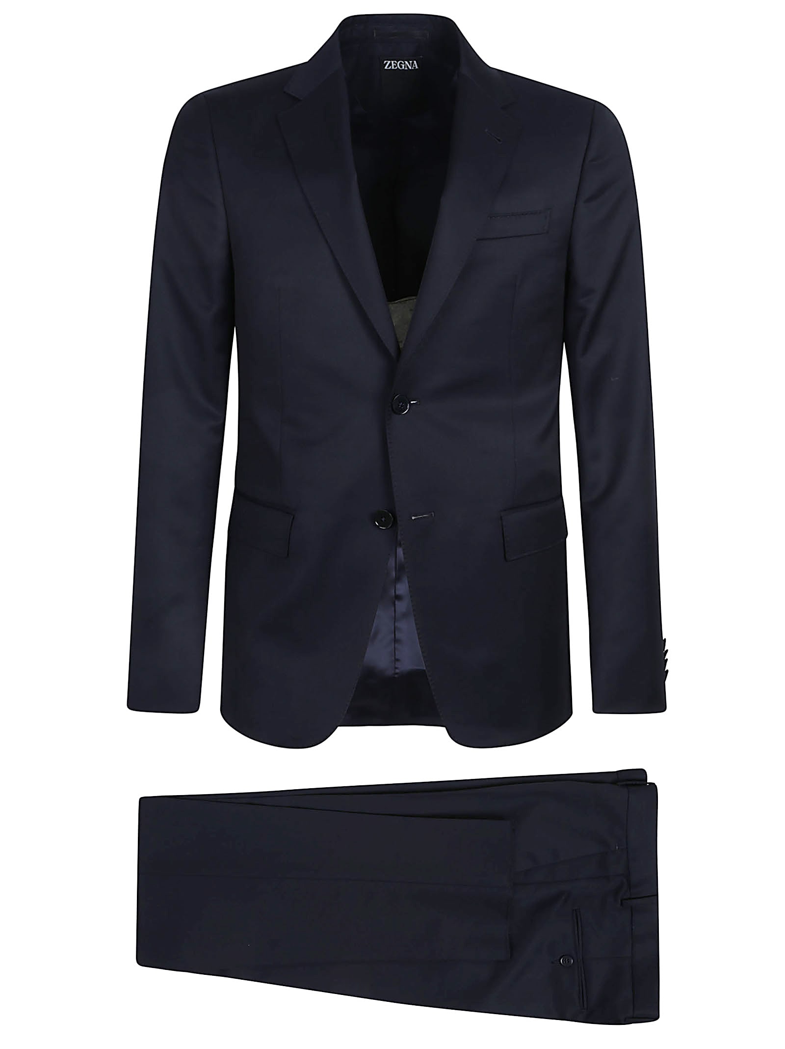 Zegna Wool Suit With Notch Lapel And Pockets In Blue