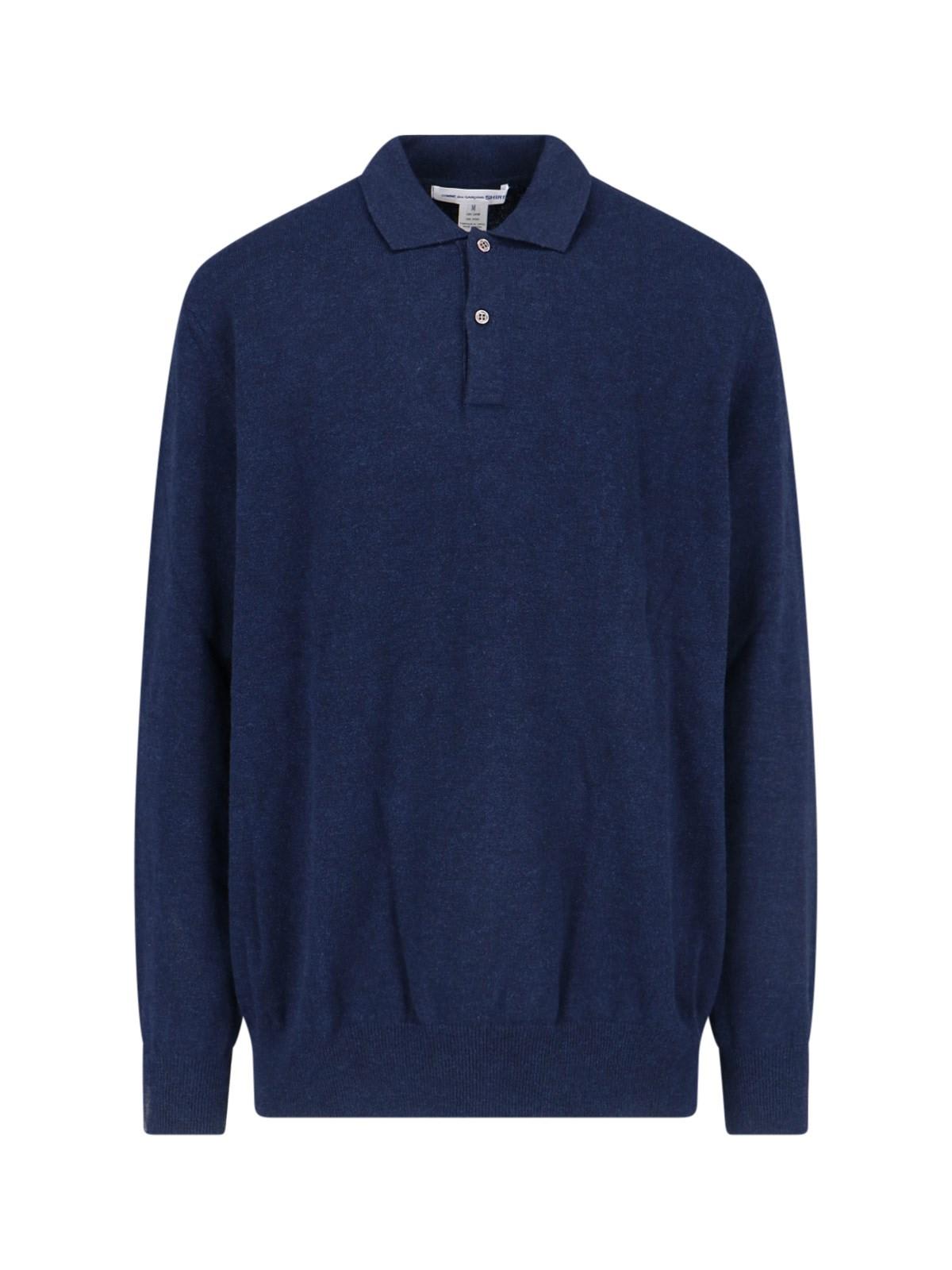 Shop Comme Des Garçons Shirt Knitted Polo Shirt In Navy