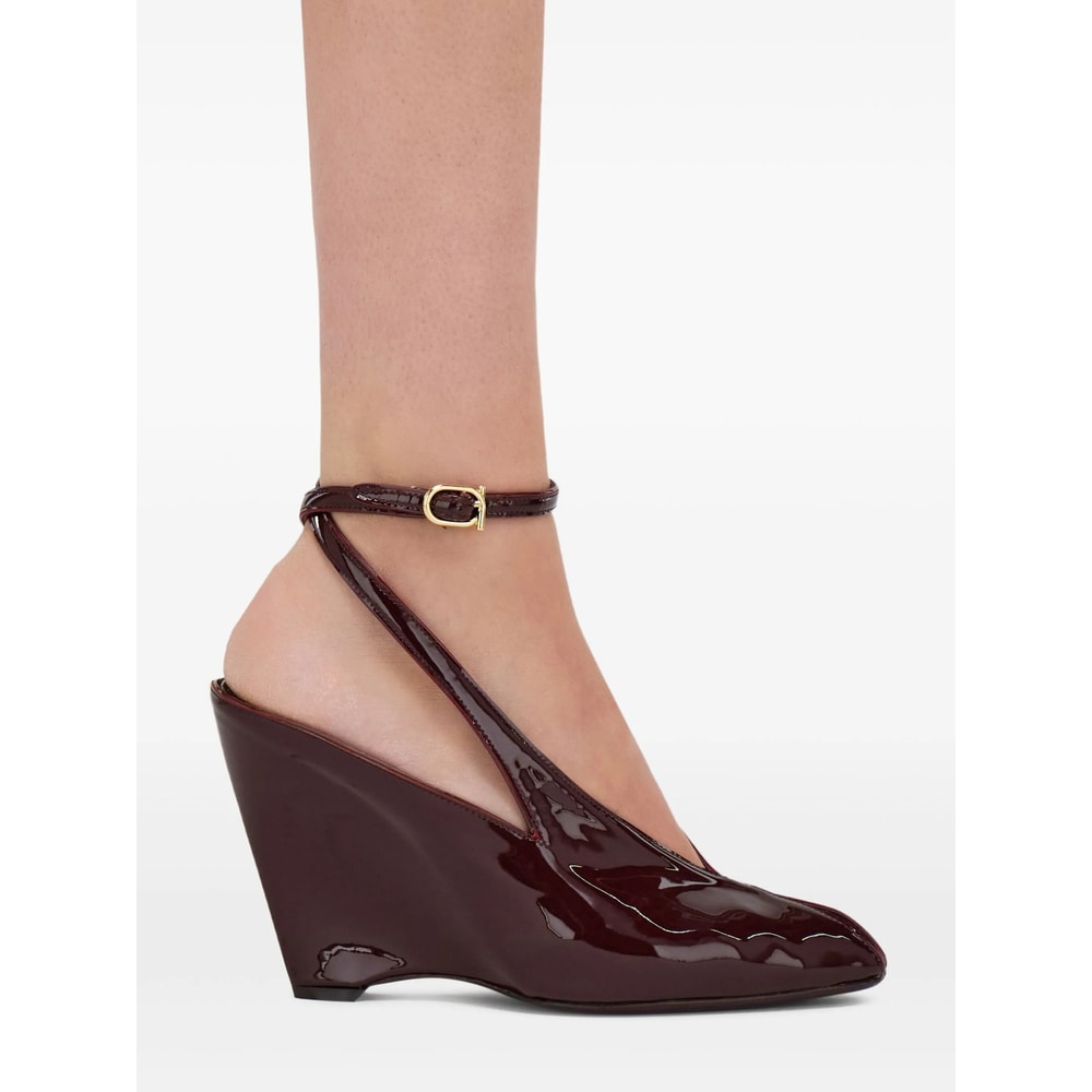 Ferragamo Peep Toe Wedge Sandals In Bordeaux In Purple
