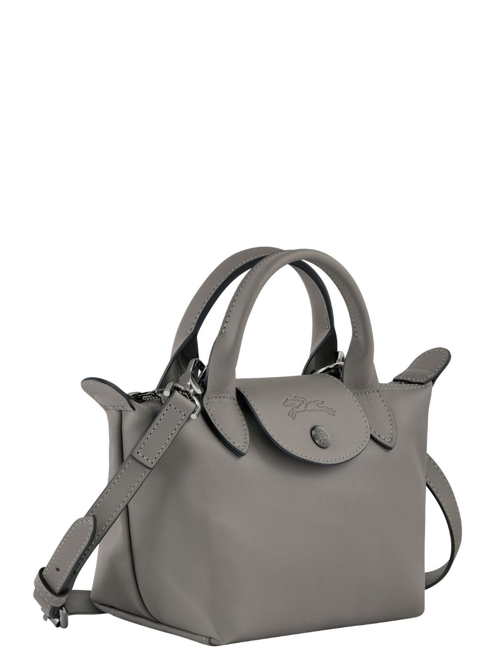Longchamp Le Pliage Xtra Grey Shoulder Bag With Engraved Logo On The Front In Leather Woman In Grey