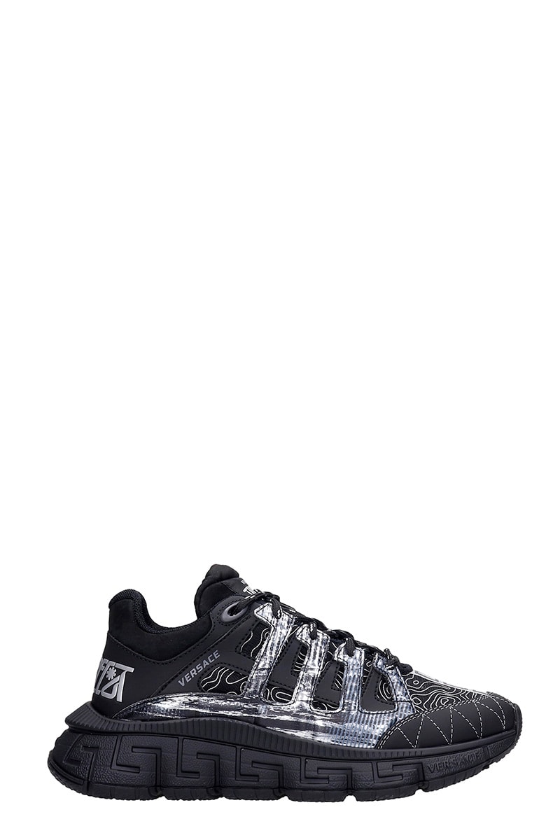 Versace Trigreca Sneakers In Black Synthetic Fibers