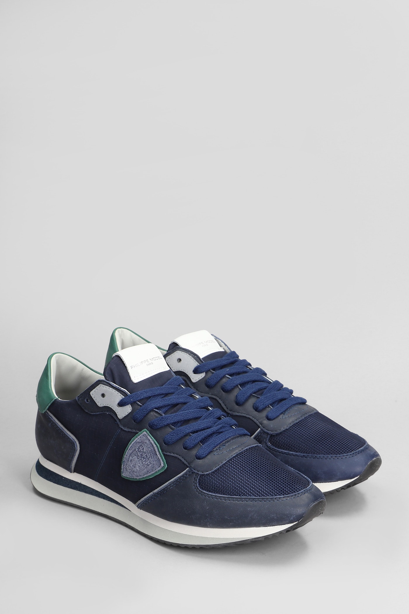 Shop Philippe Model Trpx Low Sneakers In Blue Leather And Fabric