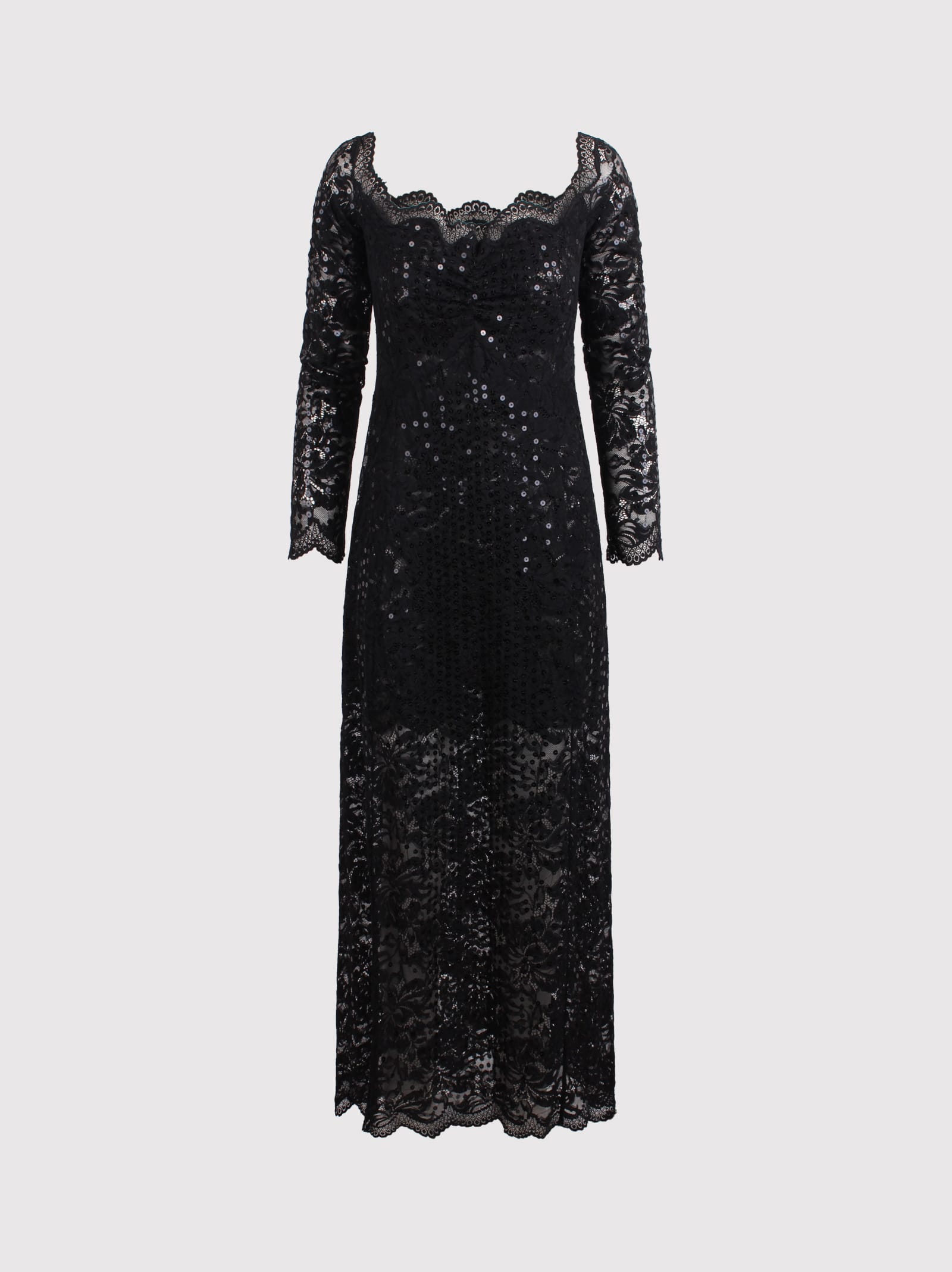 Rabanne Long Dress With Lace And Sequins