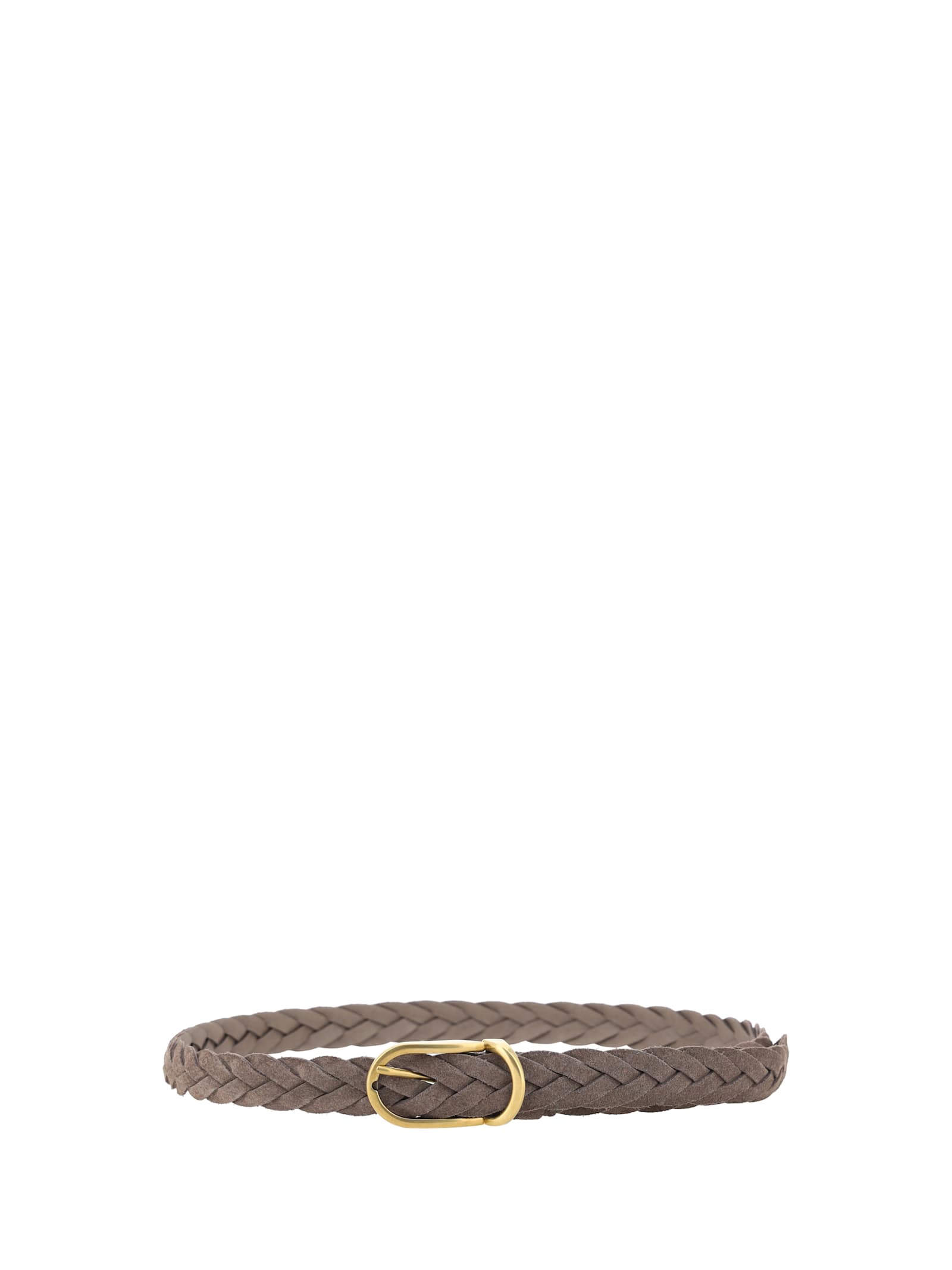 Brunello Cucinelli Woven Suede Belt With Rounded Buckle And Metal Loop In C2637