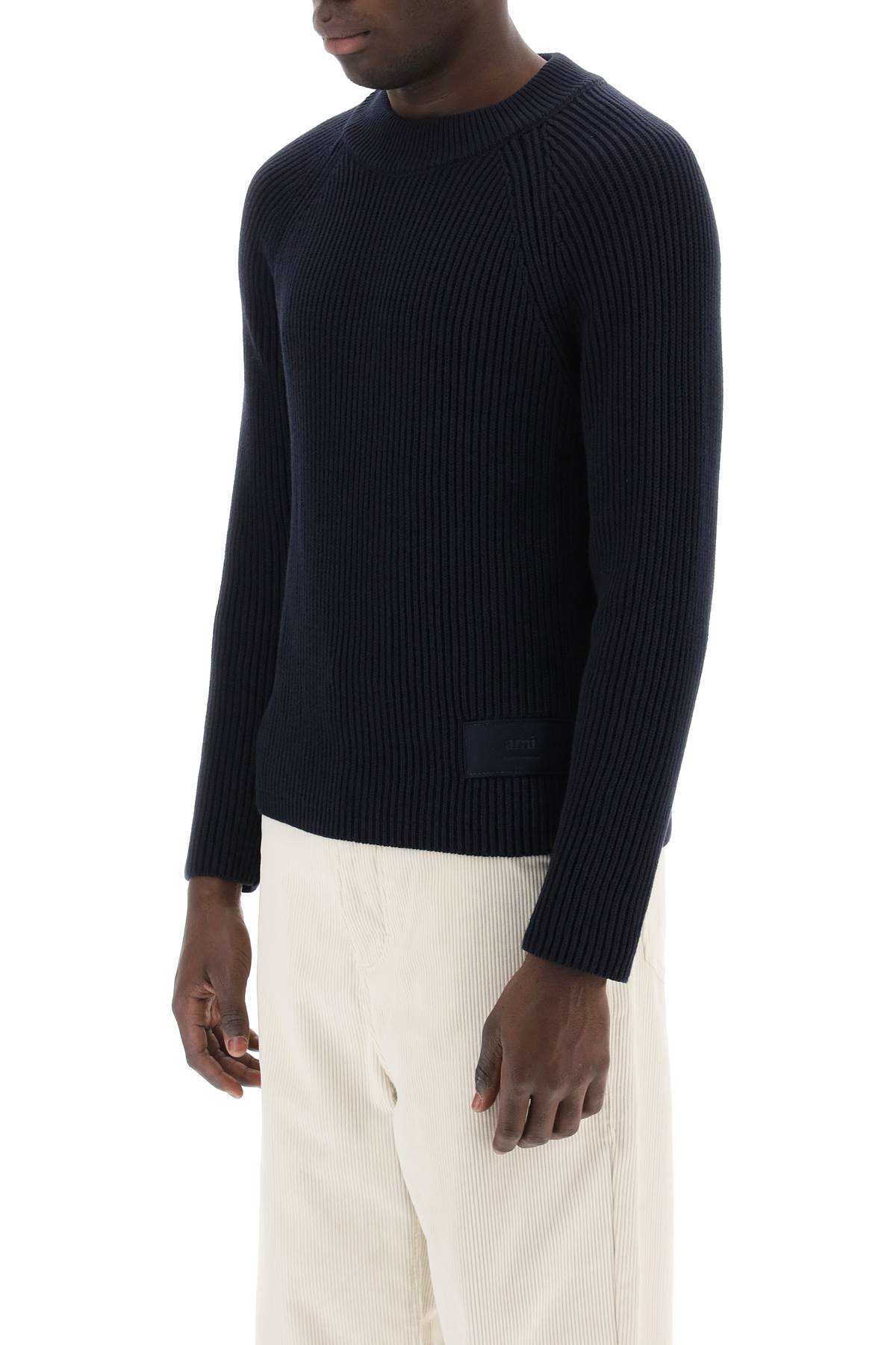 Shop Ami Alexandre Mattiussi Cotton-wool Crewneck Sweater In Night Blue (blue)