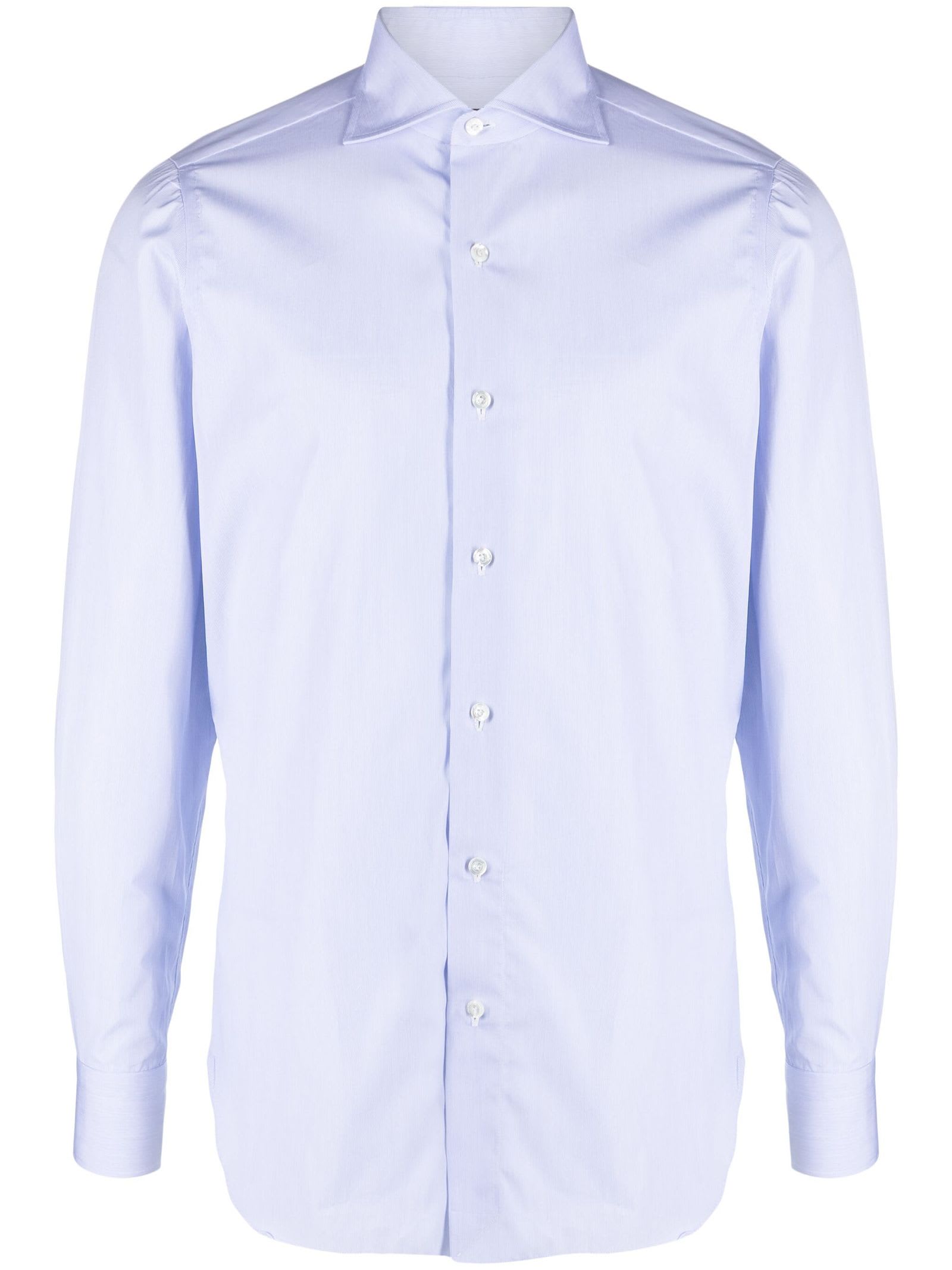 Shop Finamore Light Blue Cotton Shirt