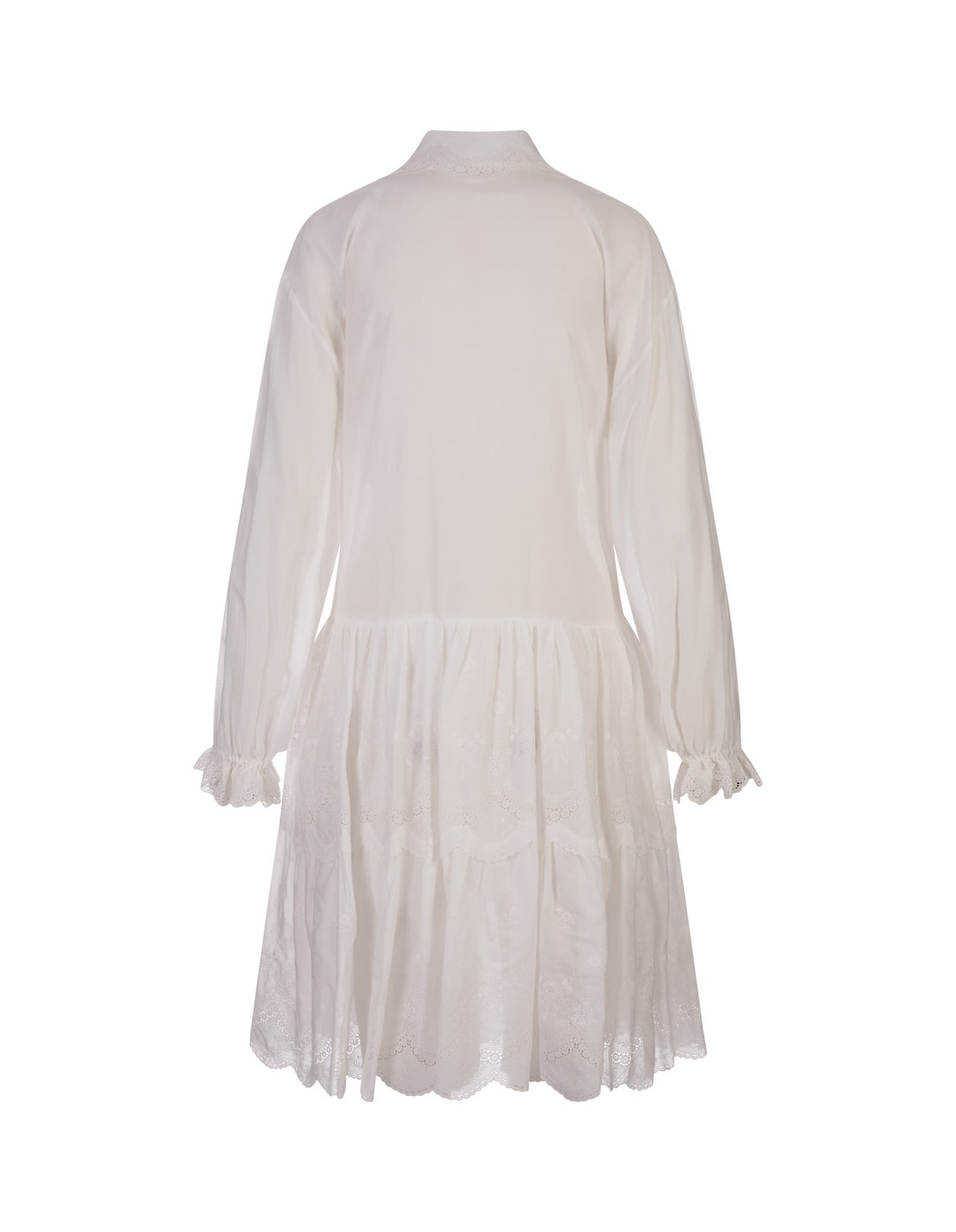 Shop Ermanno Scervino White Midi Shirt Dress With Flower Embroidery