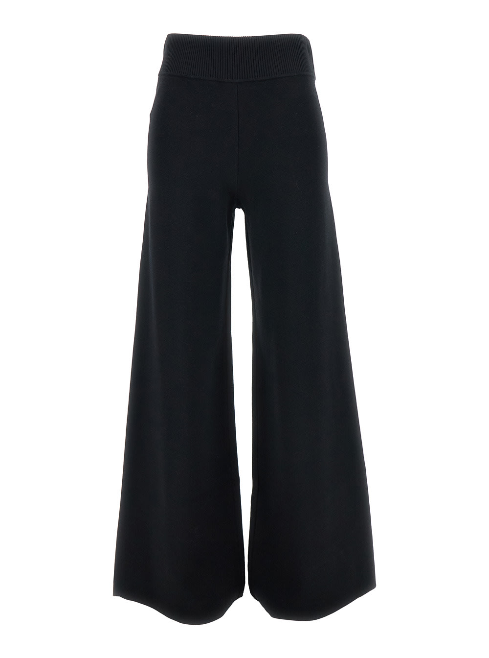 Shop P.a.r.o.s.h Black Wide Pants With Elastic Waistband In Viscose Blend Woman