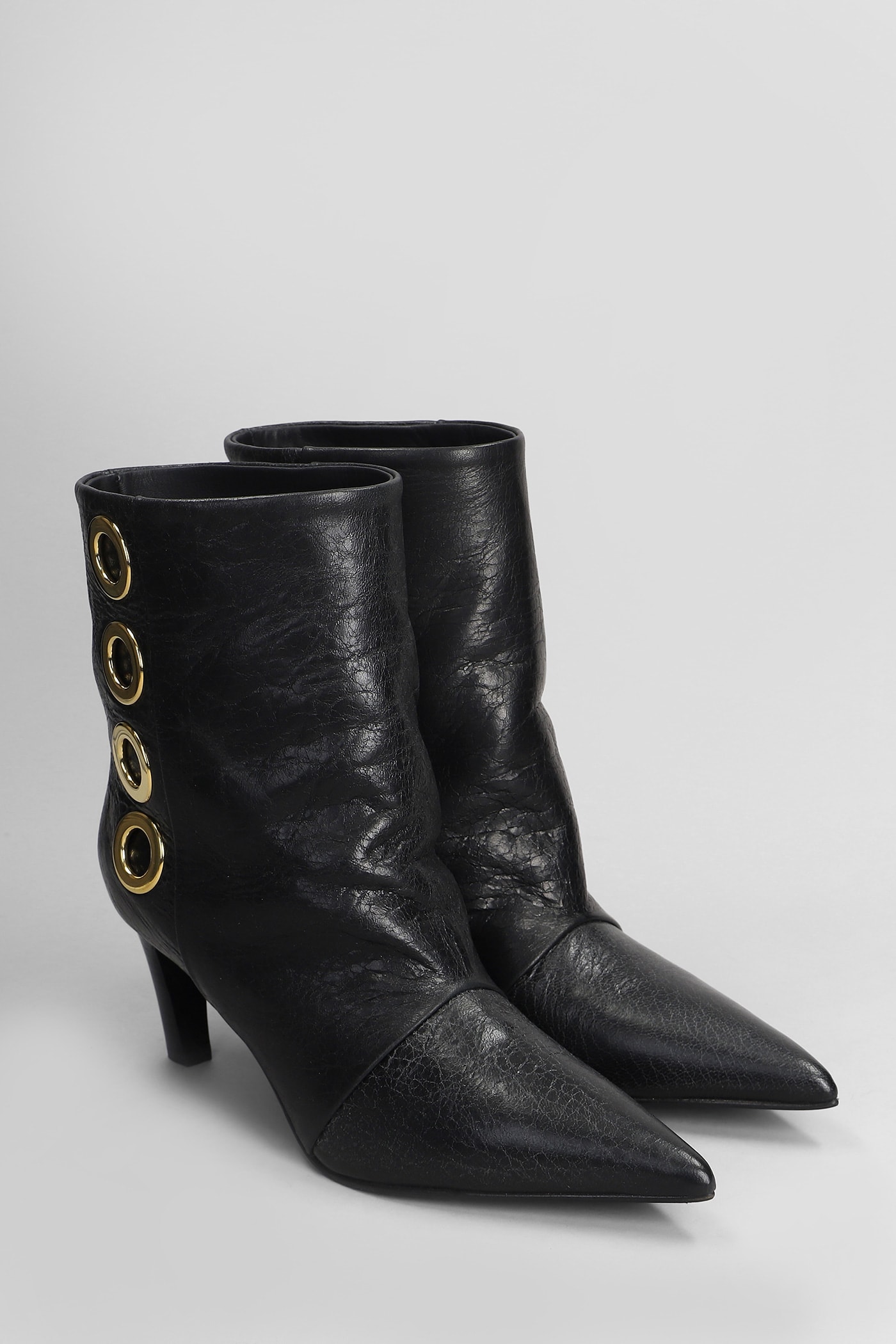 Shop Lella Baldi High Heels Ankle Boots In Black Leather