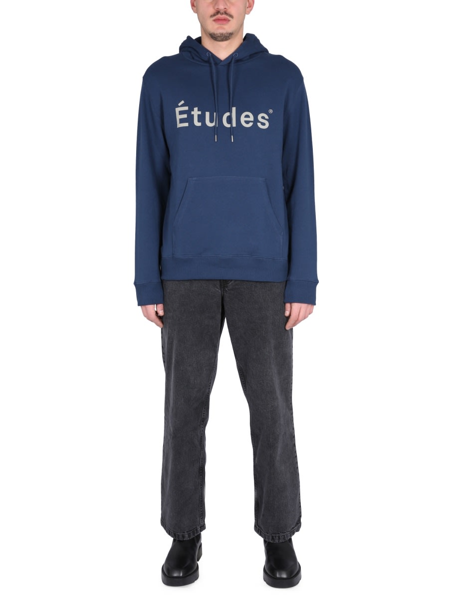 Etudes Studio Etudes Logo Printed Drawstring Hoodie In Blue