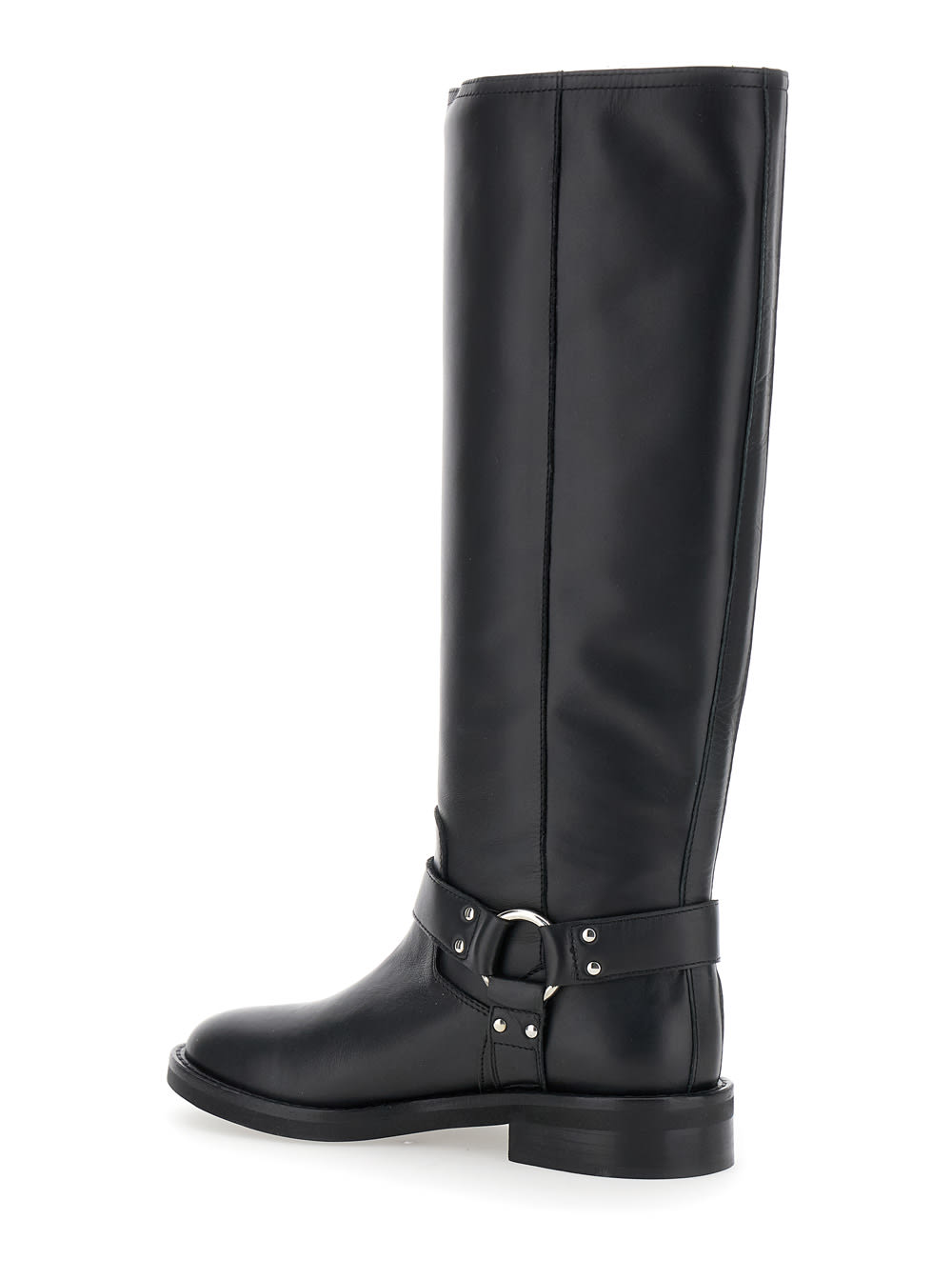 Shop Via Roma 15 Black V-detailed Knee Boots In Leather Woman