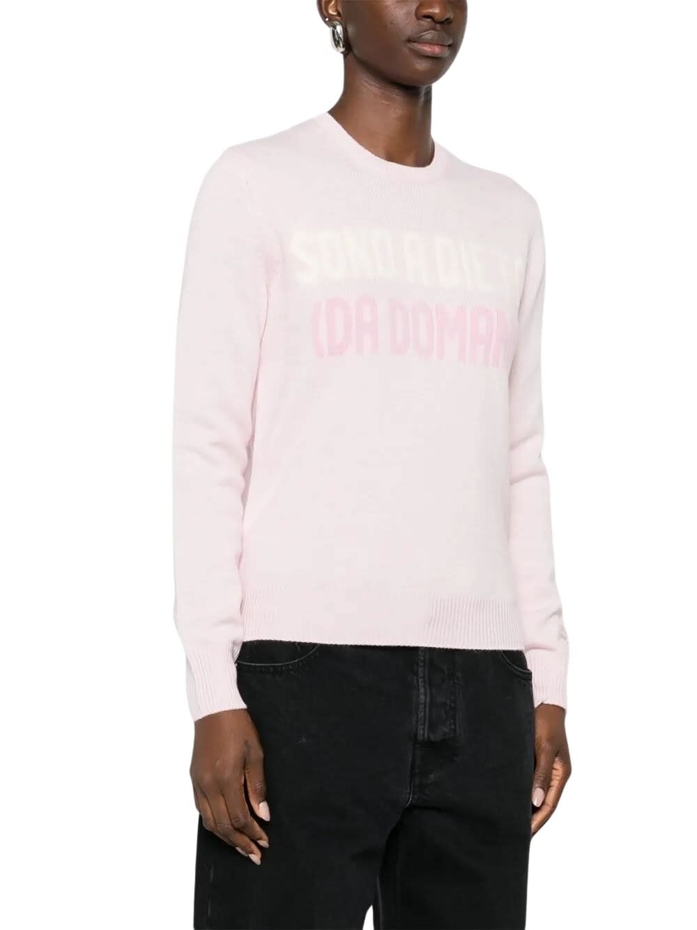 Mc2 Saint Barth Ribbed Knit Lettering Jumper In Pink