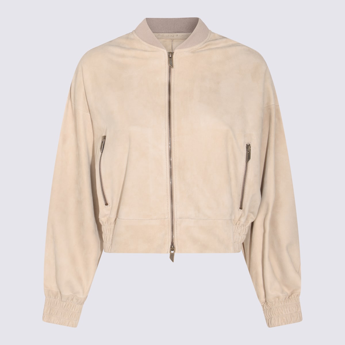 Beige Leather Casual Jacket