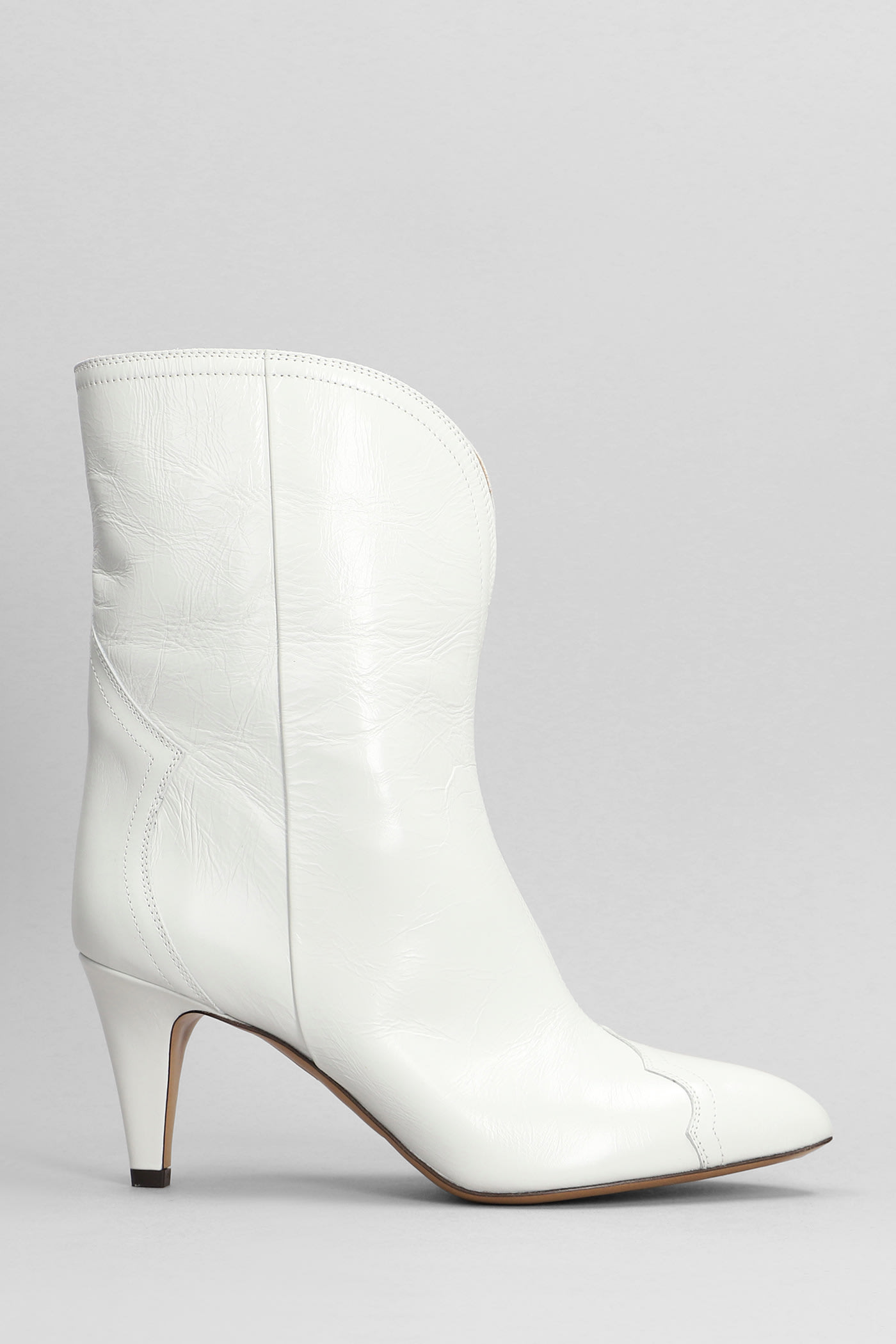 Isabel Marant Dytho High Heels Ankle Boots In White Leather