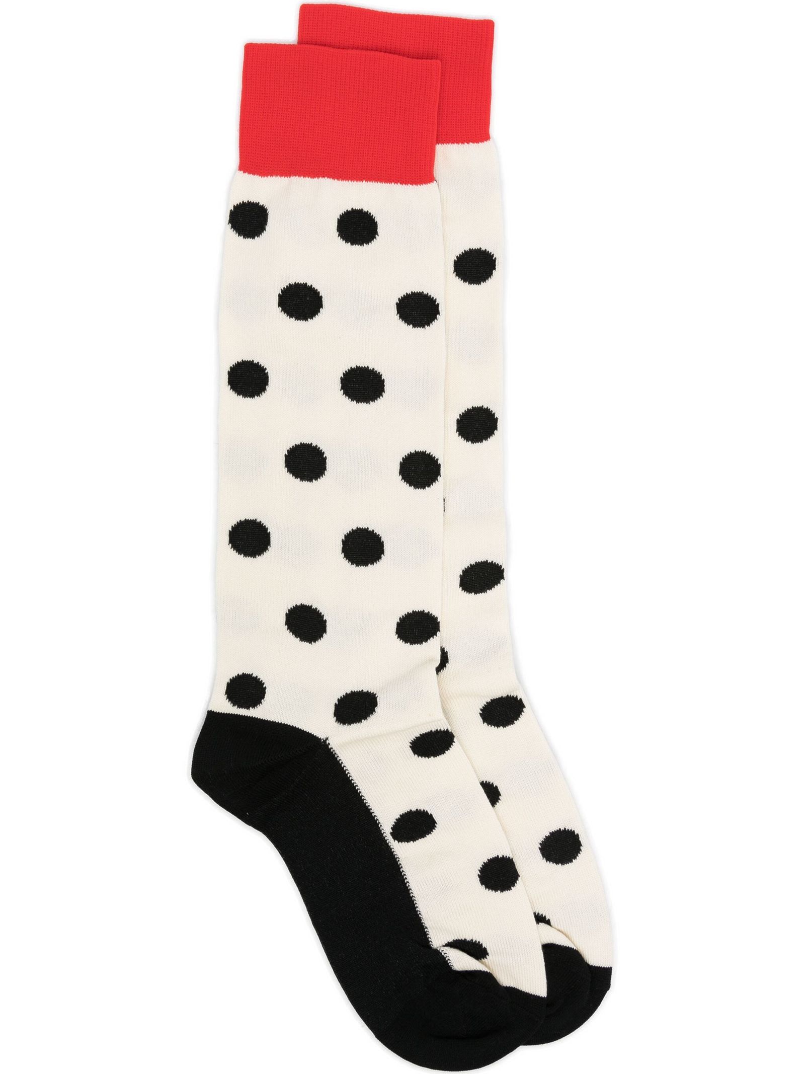 Marni Polka Dot Socks In White/black/red Pois
