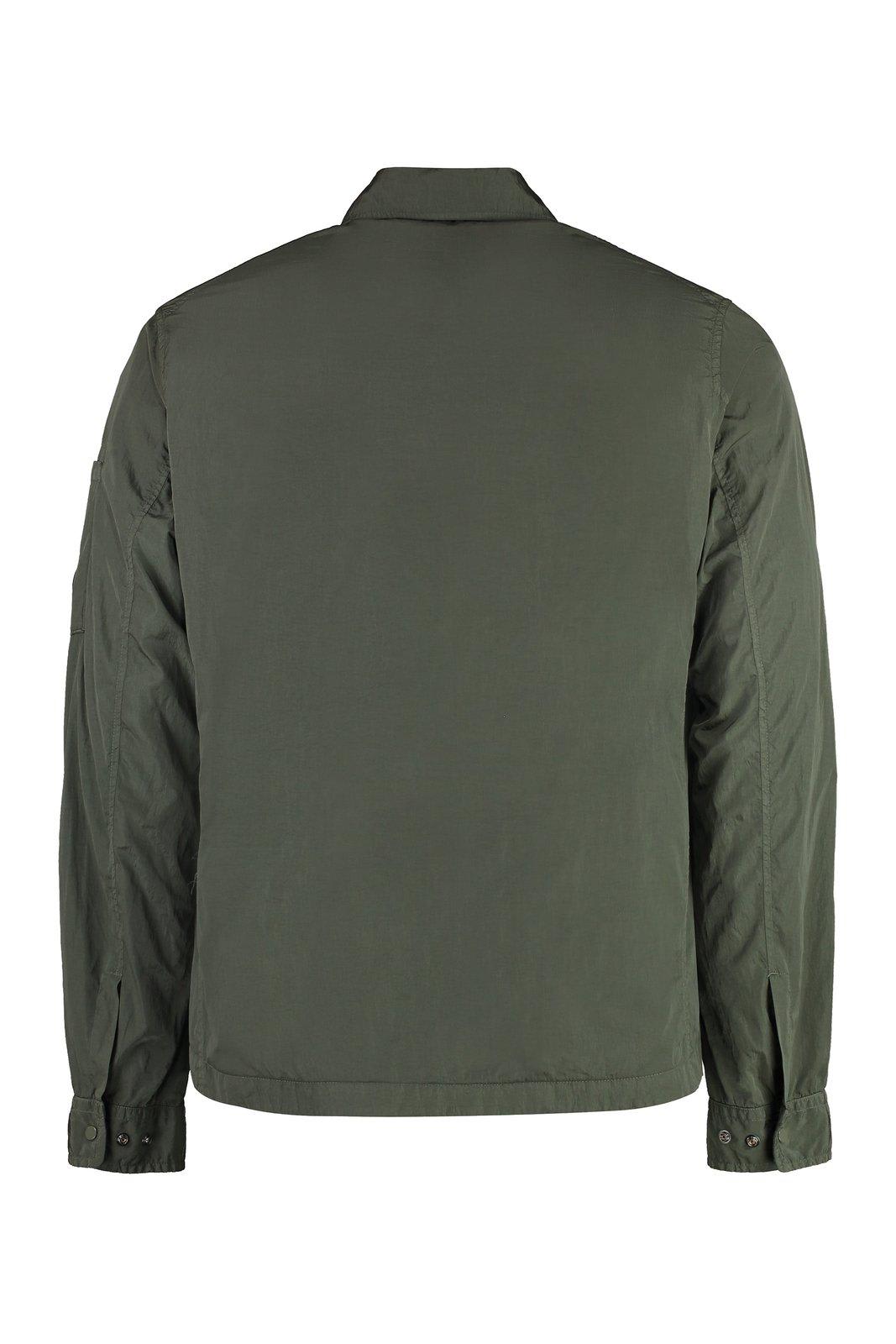 Shop C.p. Company Lens-detailed Curved Hem Overshirt  In Green