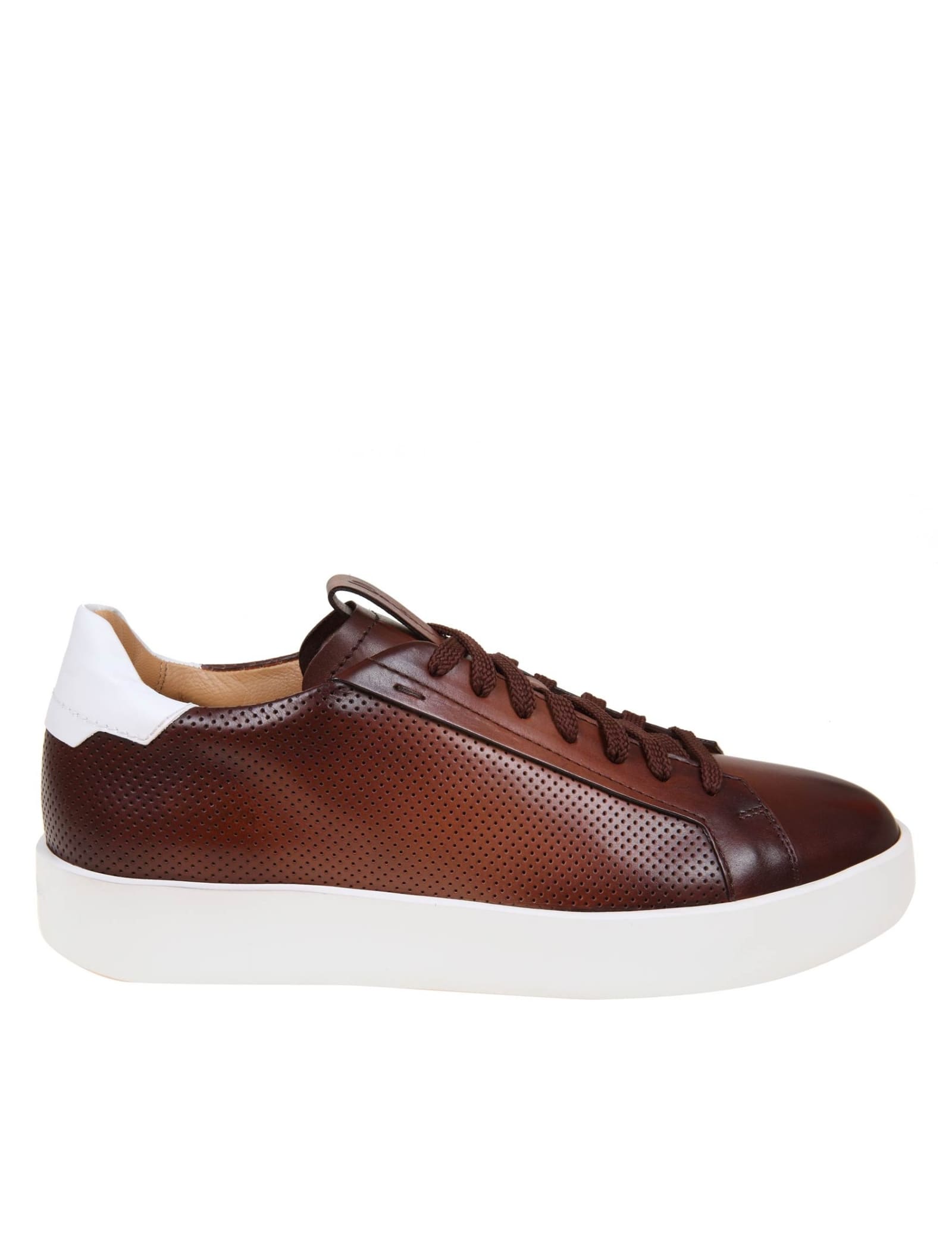 Santoni Sneakers In Leather Burnt Color Man Brown New Collection