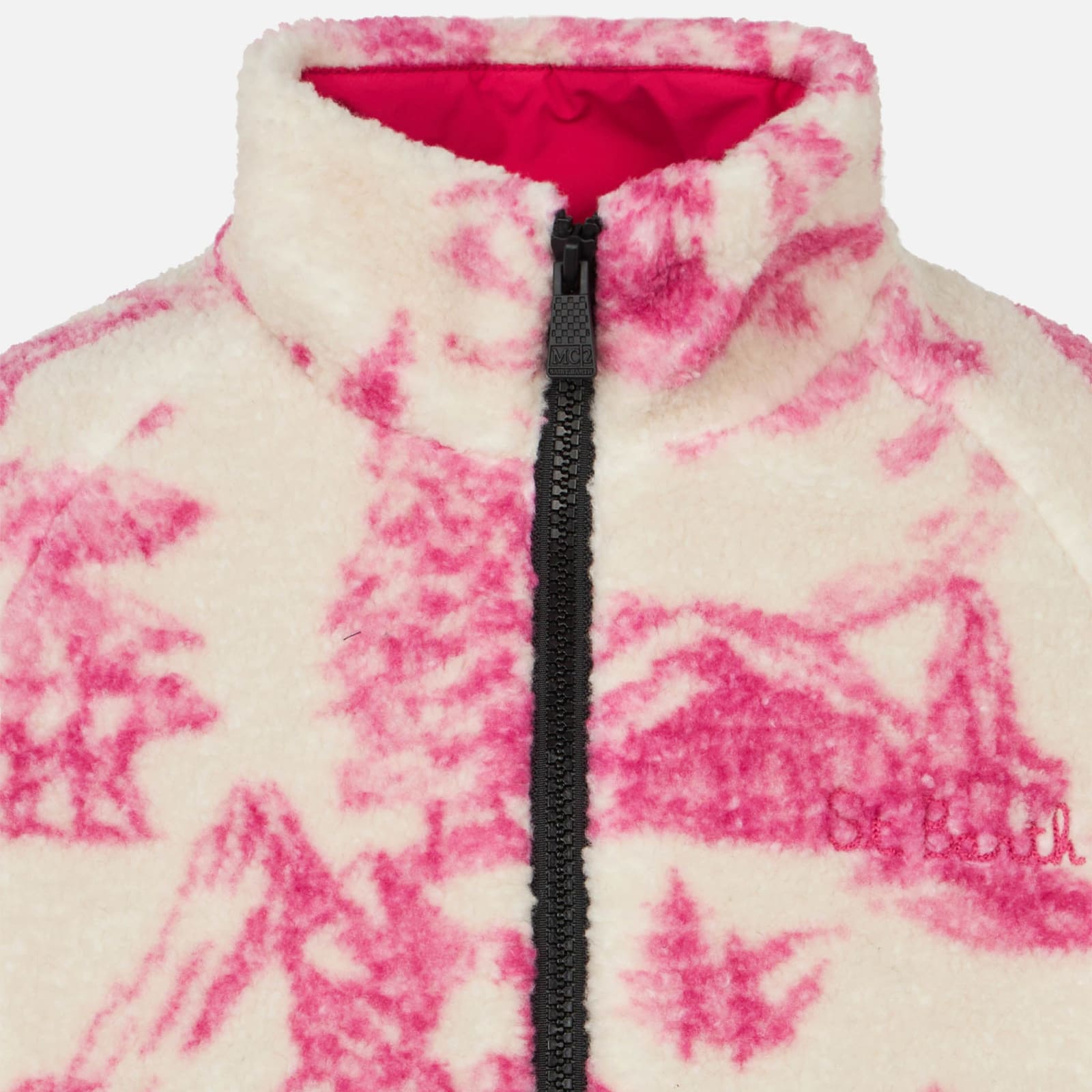 MC2 SAINT BARTH GIRL SHERPA JACKET WITH TOILE DE JOUY PRINT