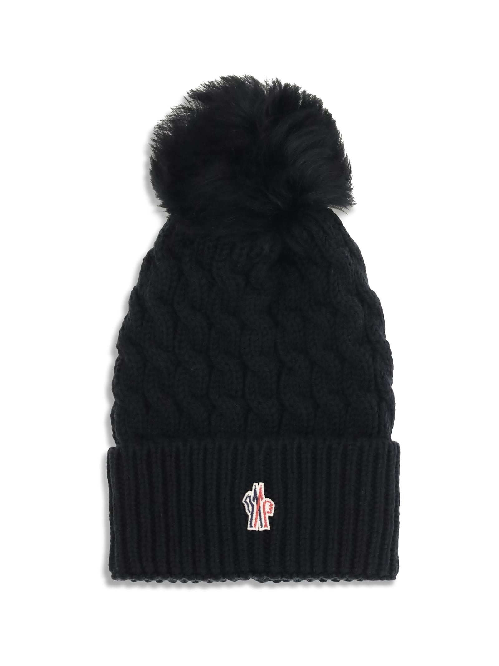 Moncler Wool Hat Featuring Cable Knit And Pom Detail In Black