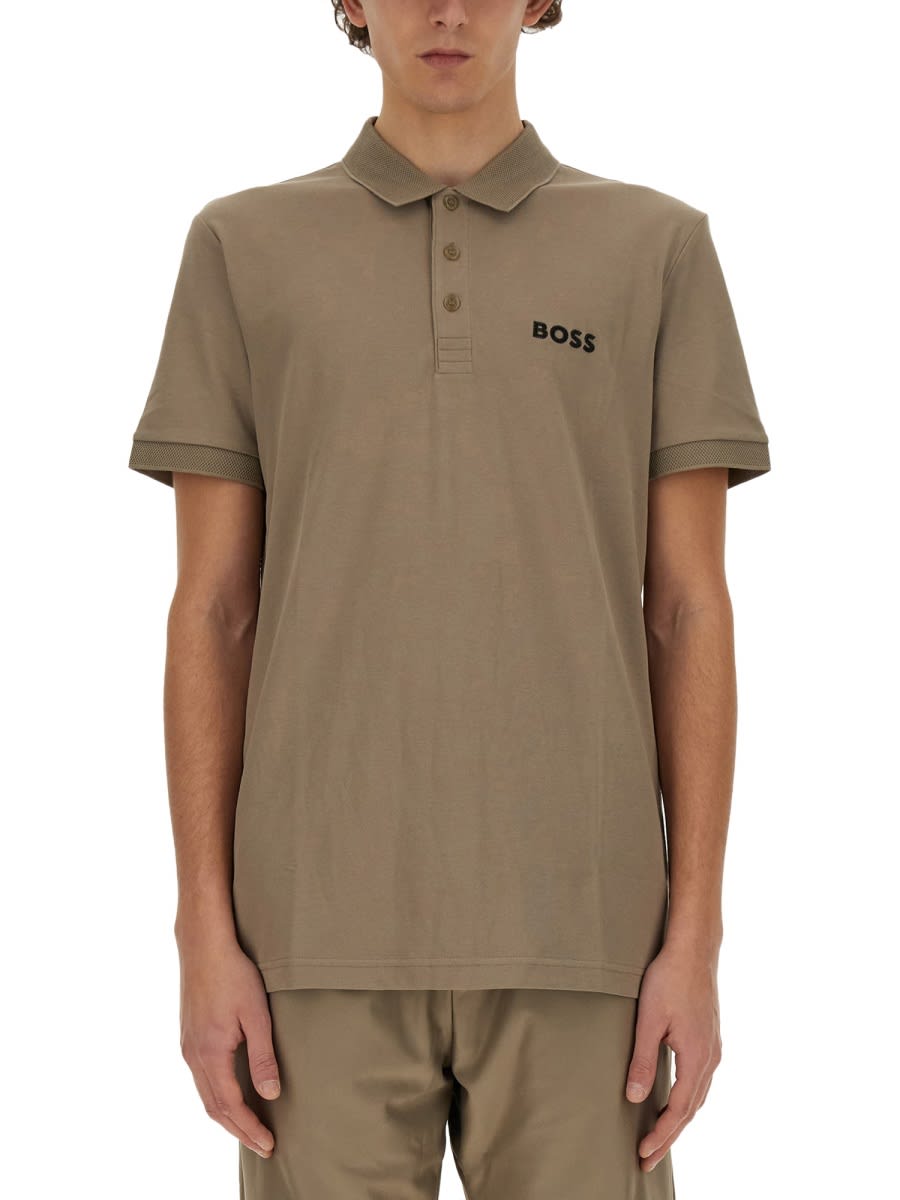 Shop Hugo Boss Polo With Logo In Beige