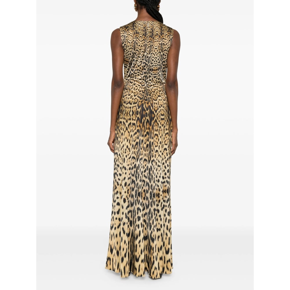 Roberto Cavalli Long Dress With Jaguar Skin Print In Brown