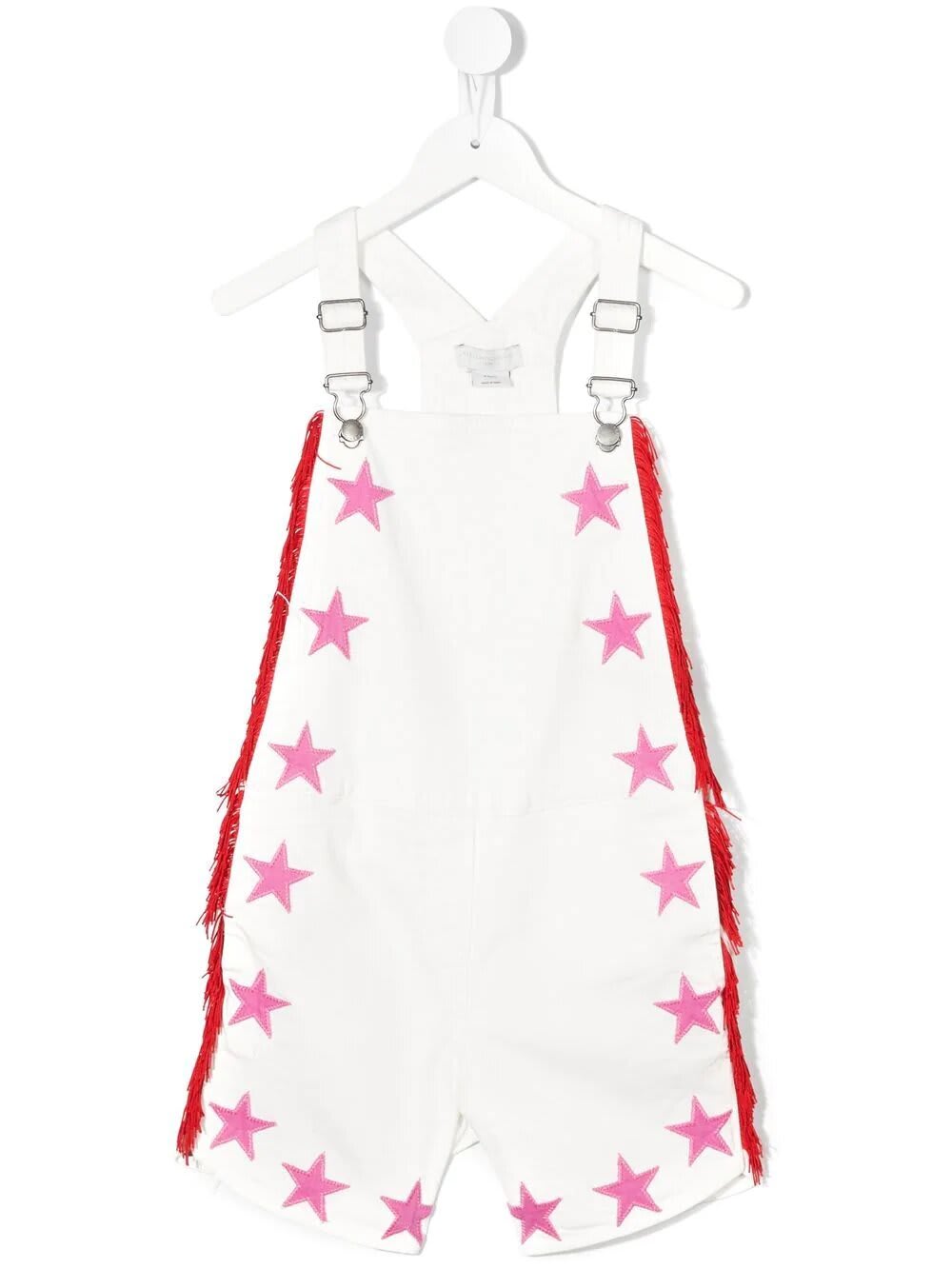 STELLA MCCARTNEY KIDS DUNGAREES IN WHITE DENIM WITH STARS AND FRINGES