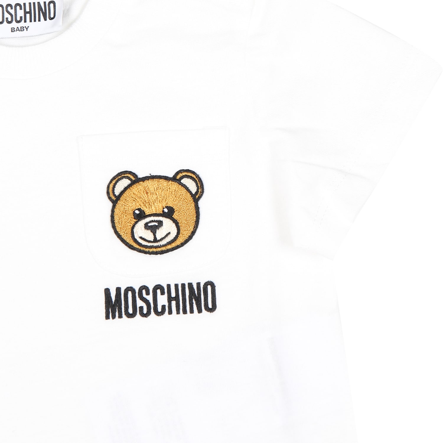 Shop Moschino White T-shirt For Baby Boy With Teddy Bear And Logo