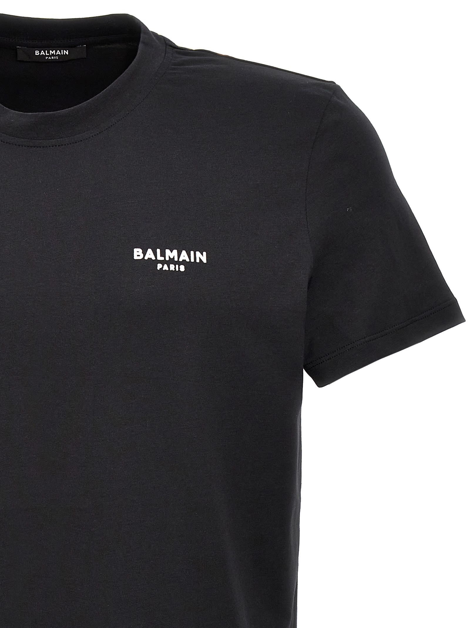 Shop Balmain Flocked Logo T-shirt In Eab Noir Blanc
