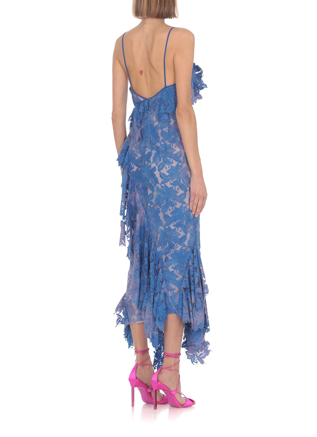 Attico Thelma Ruffle Godet-hem Lace Midi Dress