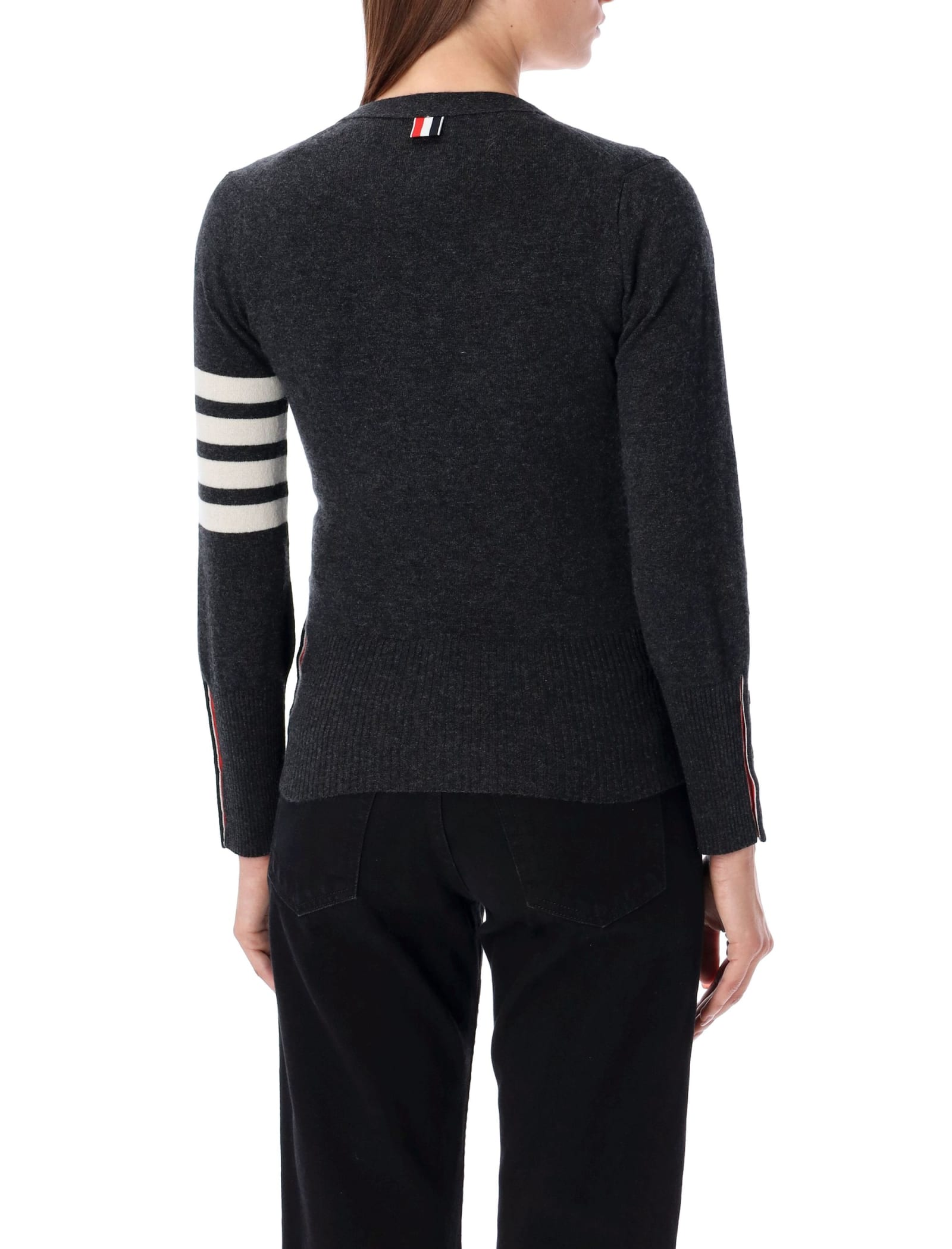 Shop Thom Browne 4-bar Classic V-neck Cardigan In Dark Grey