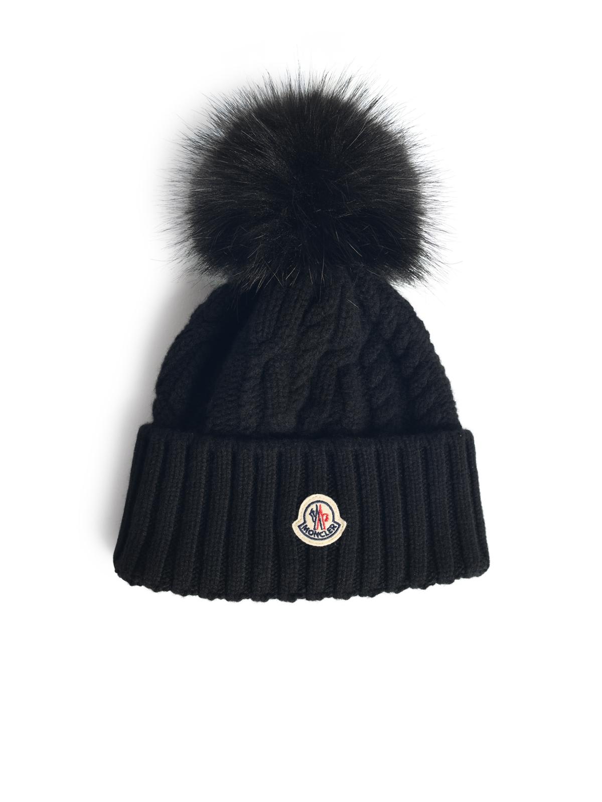 Moncler Virgin Wool And Black Cashmere Beanie Women In Black